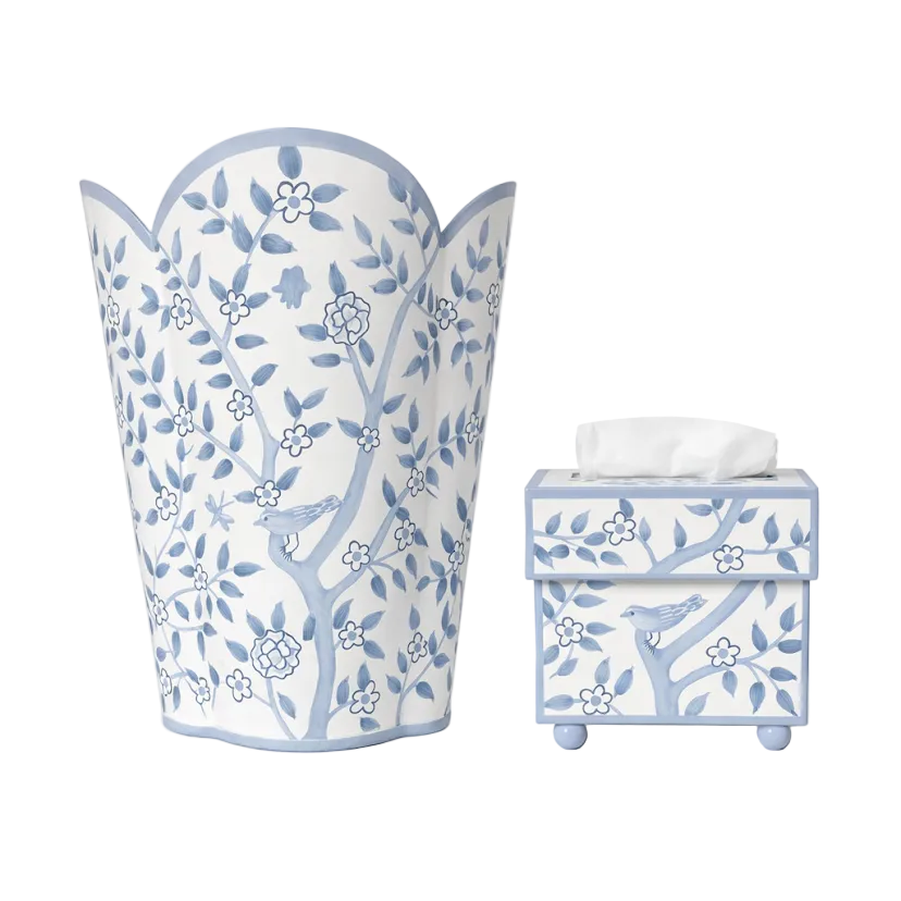 Blue Bird Garden Round Wastepaper Basket & Tissue (2 Options)