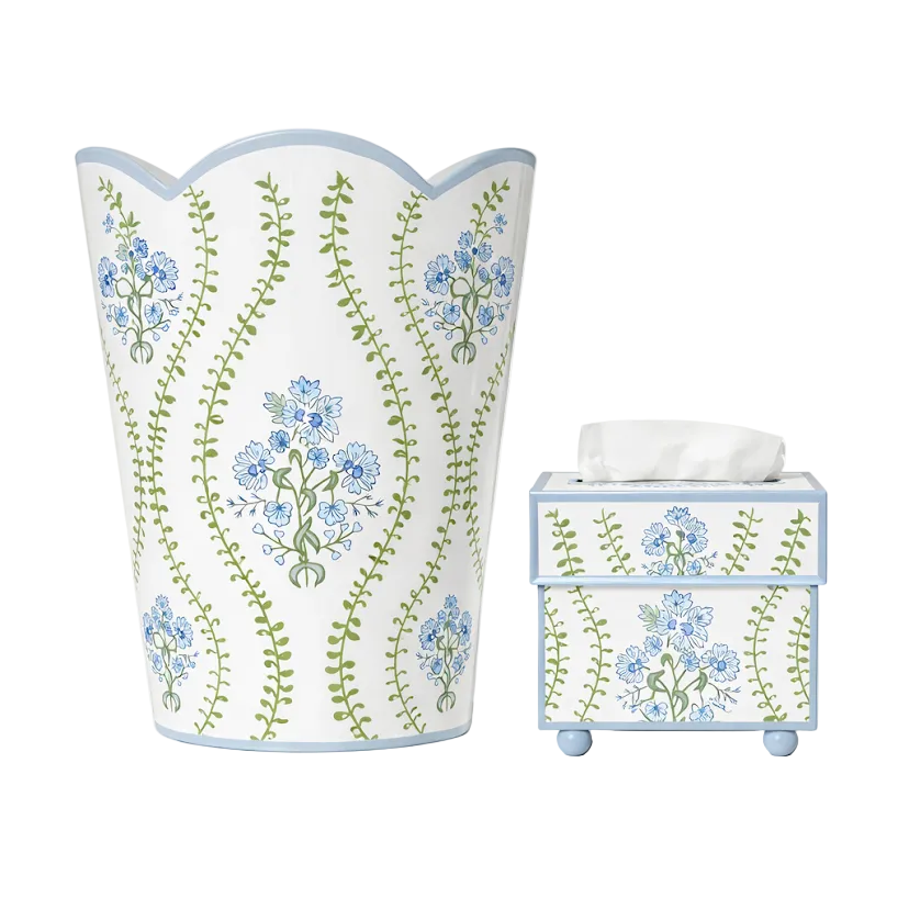Blue Hampton Garden Round Wastepaper Basket & Tissue (2 Options)