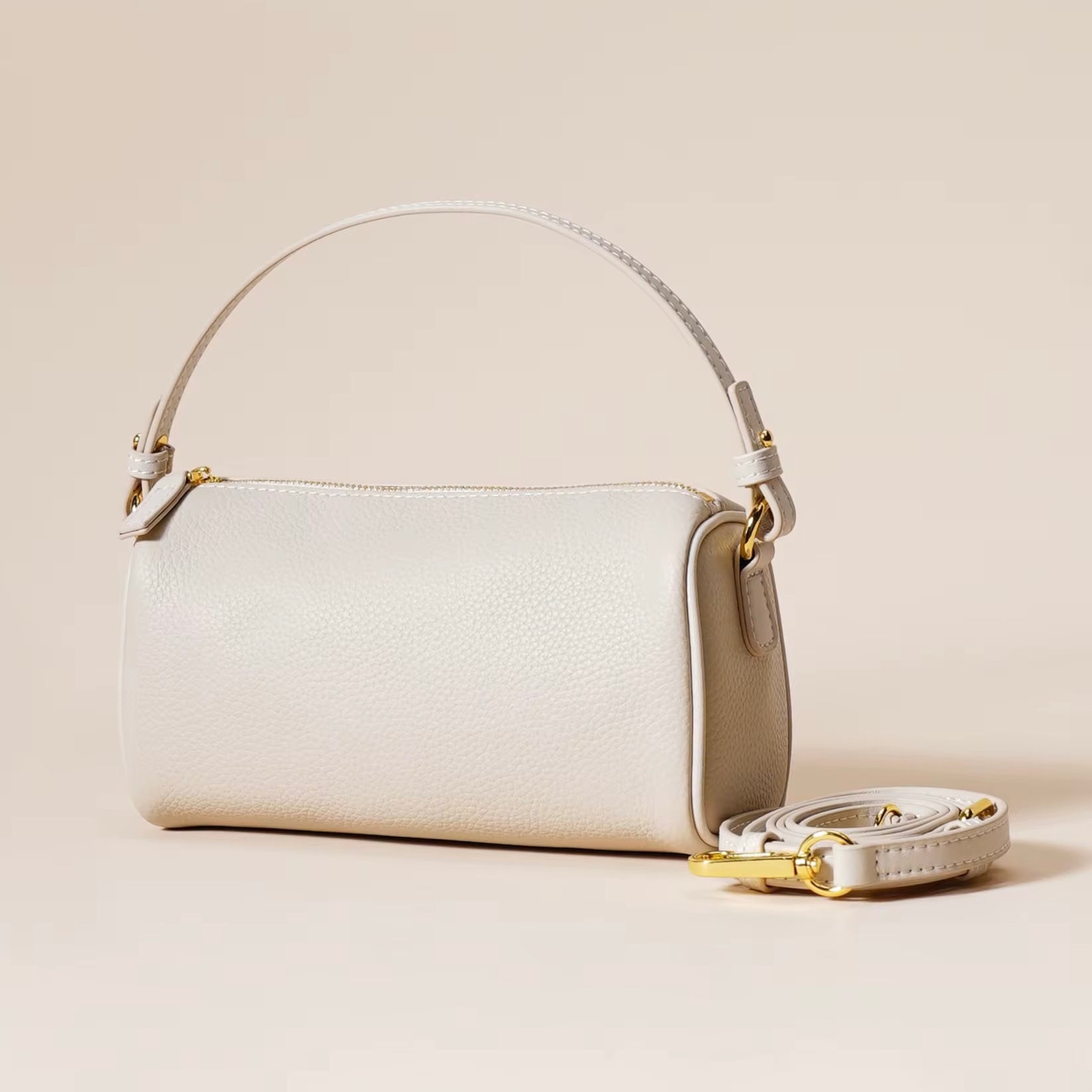 Avery Barrel Leather Bag - Vanilla