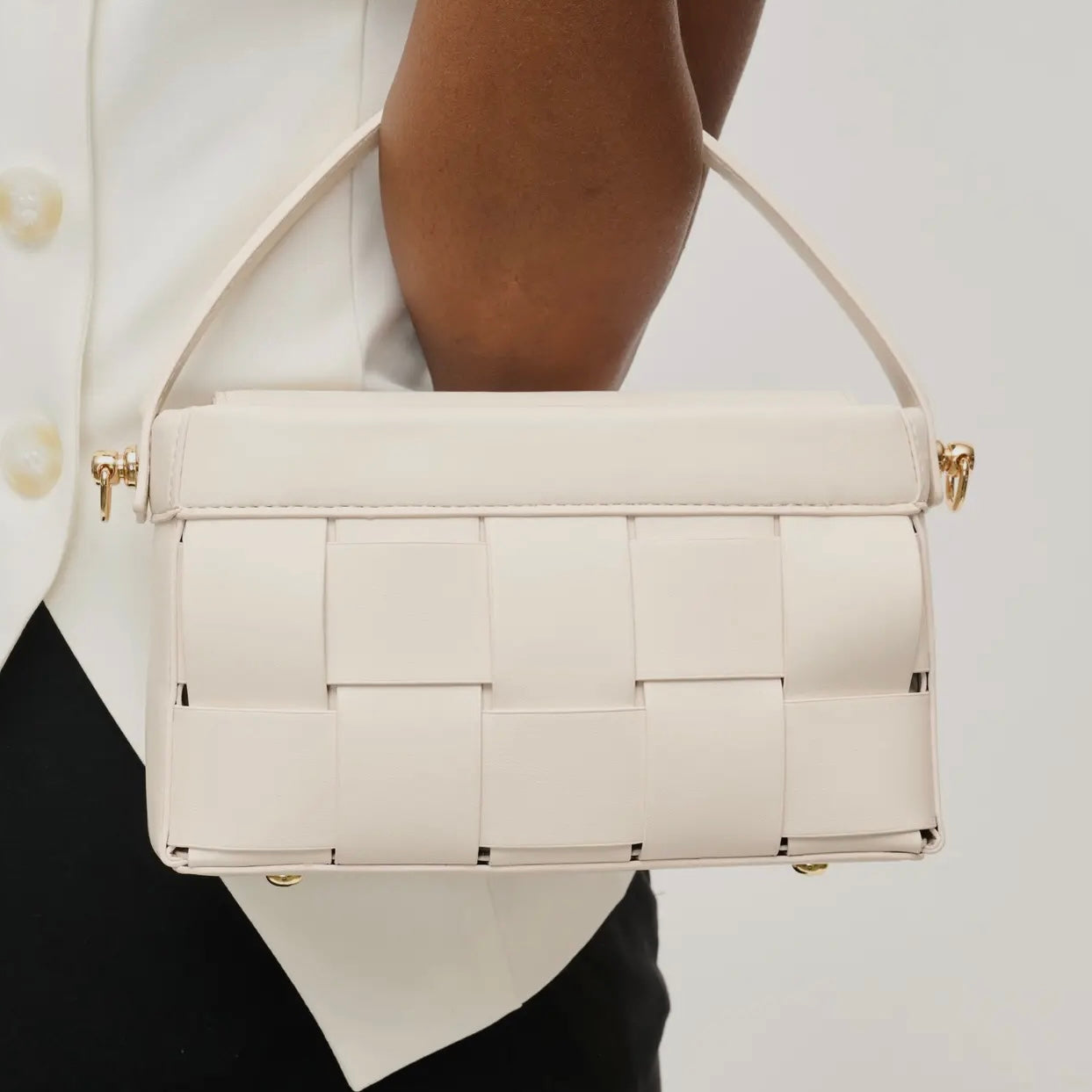 Alice Woven Crossbody/Handle Clutch Ivory