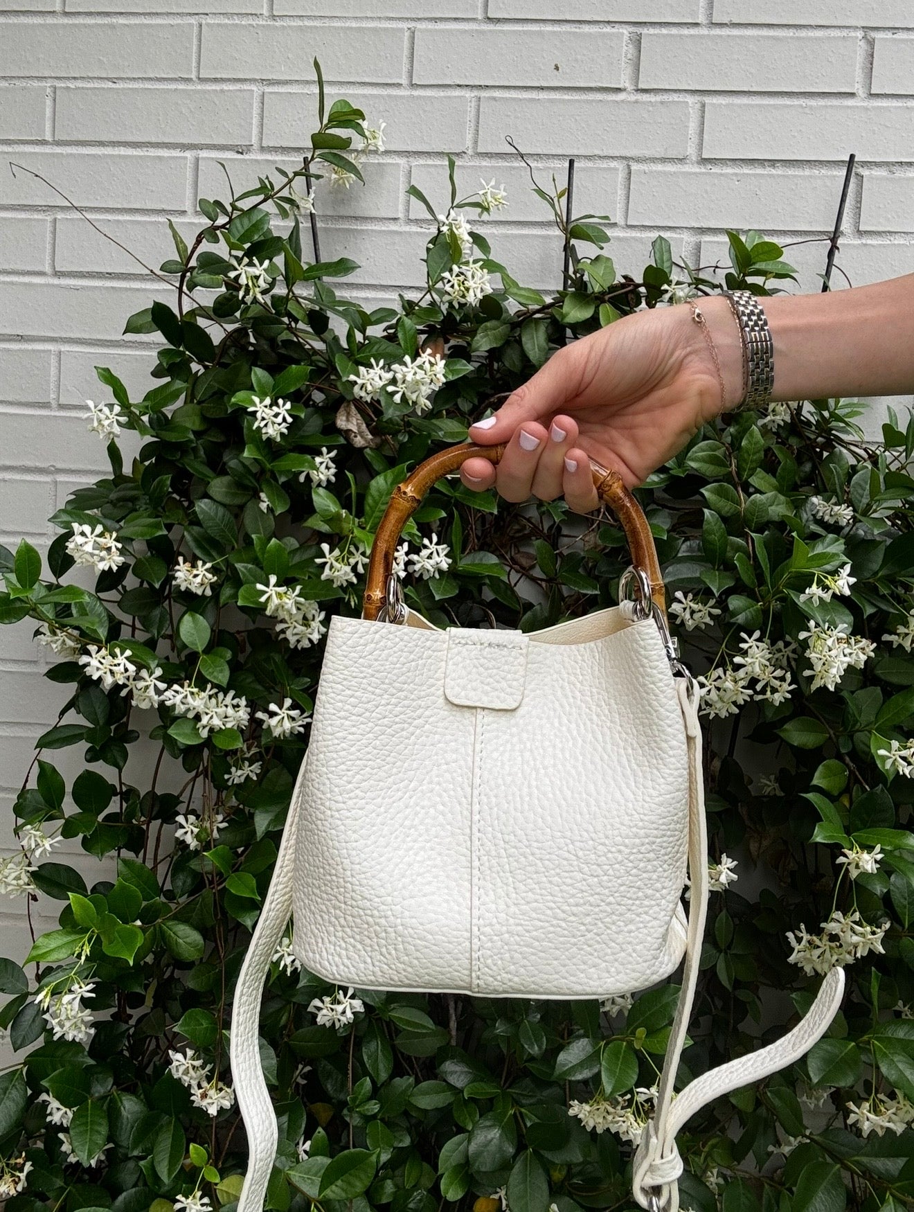 Petite Sutton Bamboo Bucket Bag - White
