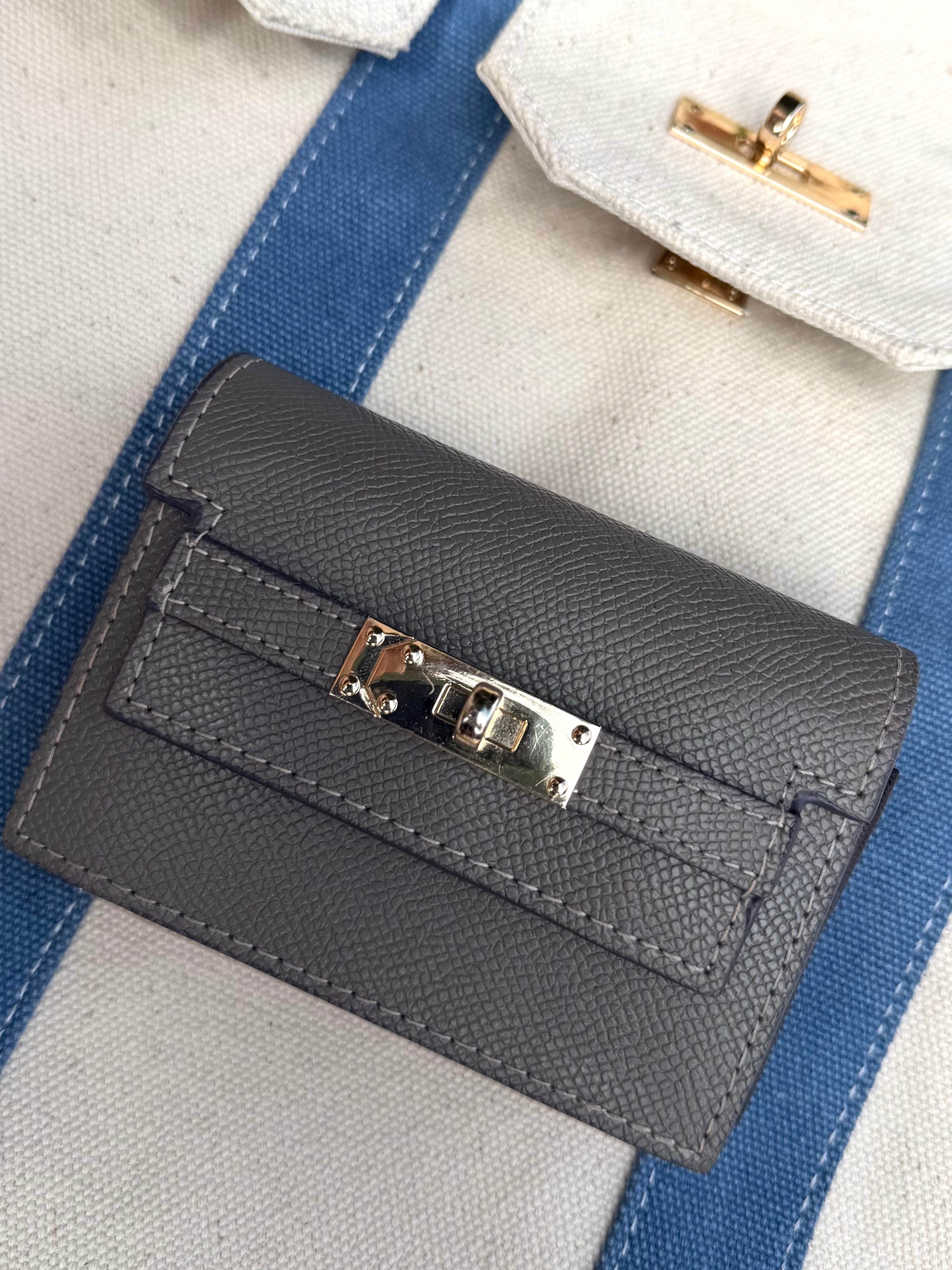 Kelly Card Holder - Gray (Accordion Style - Genuine Leather)