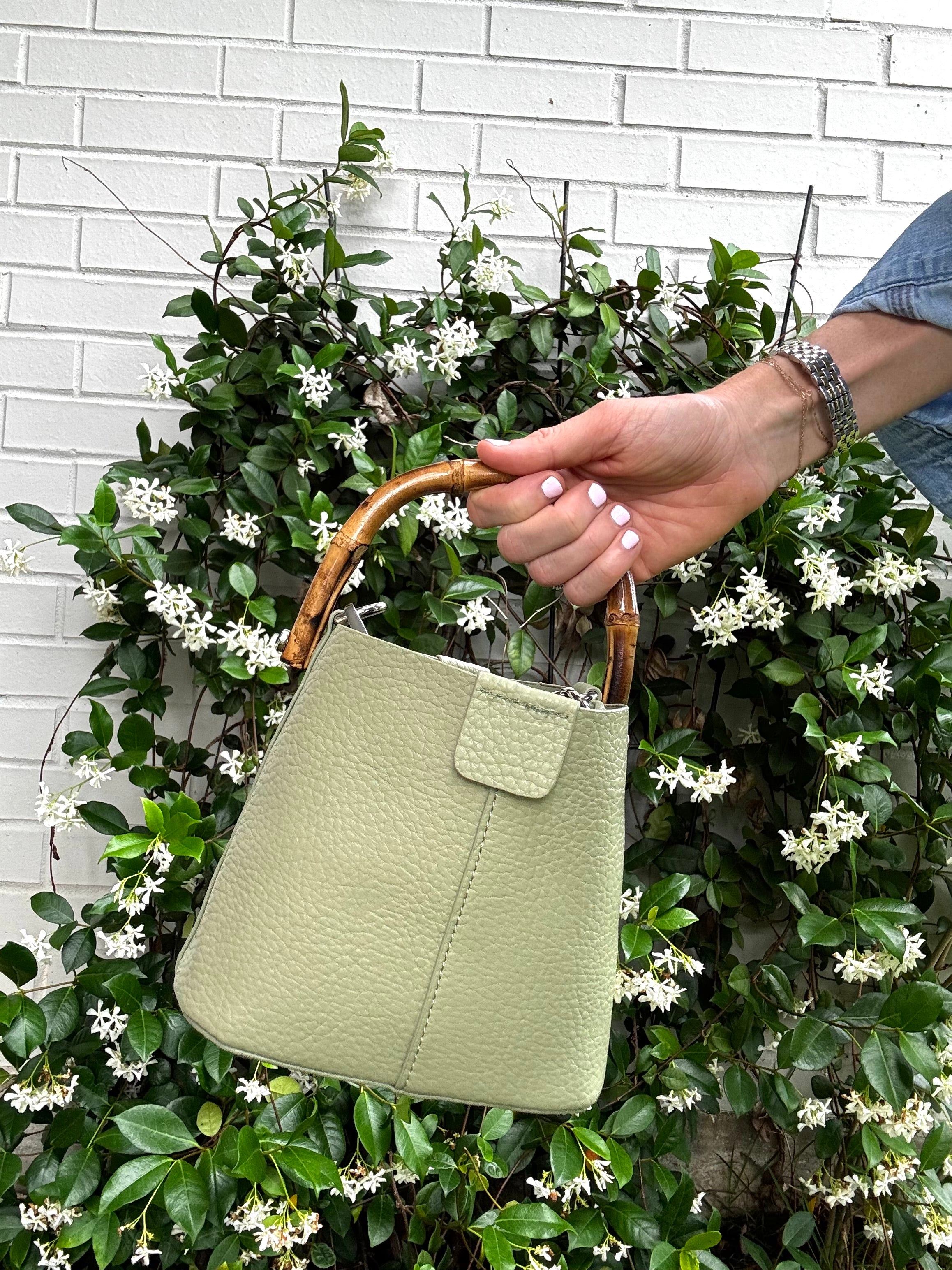 Sutton Petite Bamboo Bucket/Crossbody - Sage