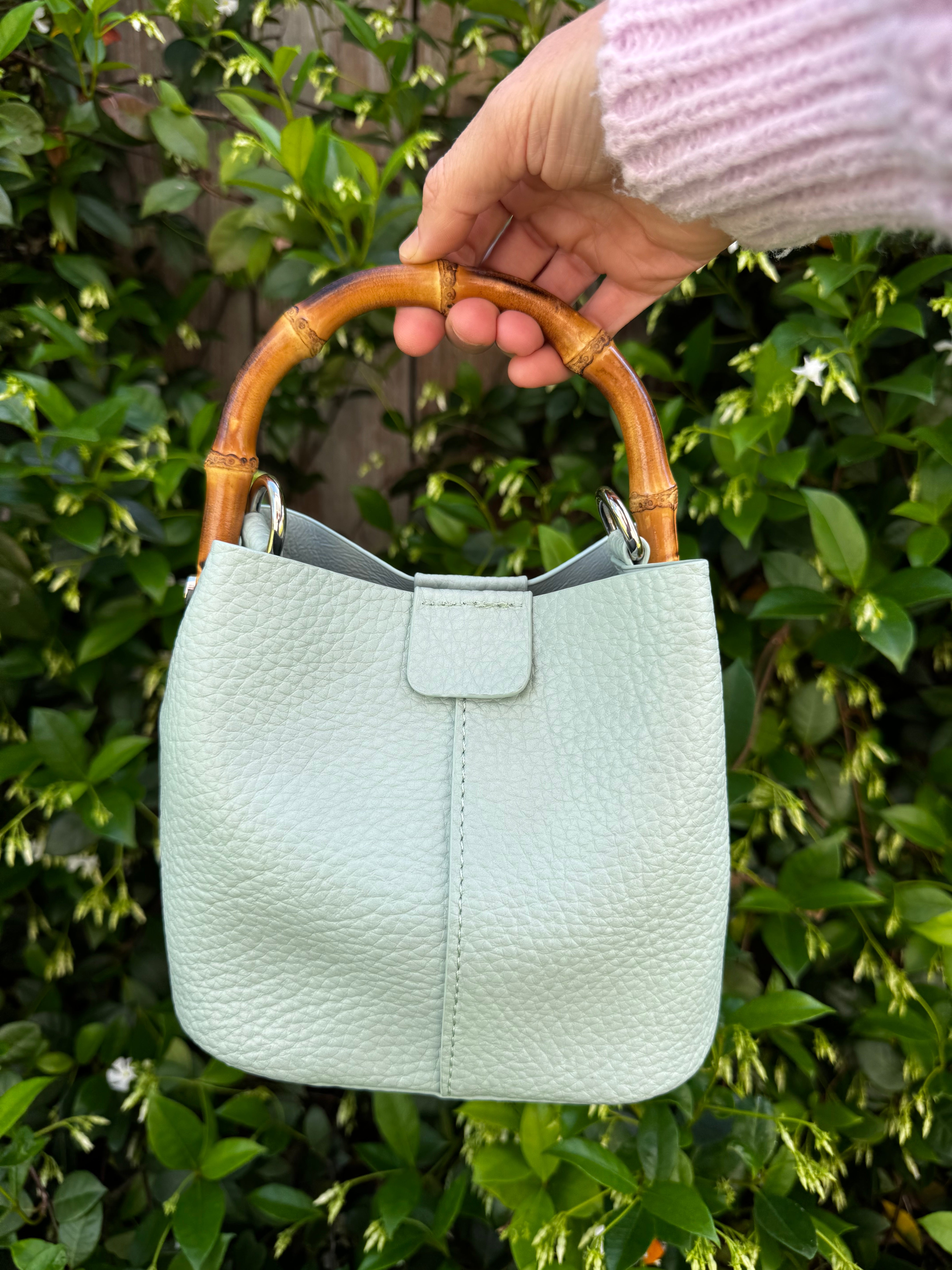 Sutton Petite Bamboo Bucket/Crossbody - Light Blue