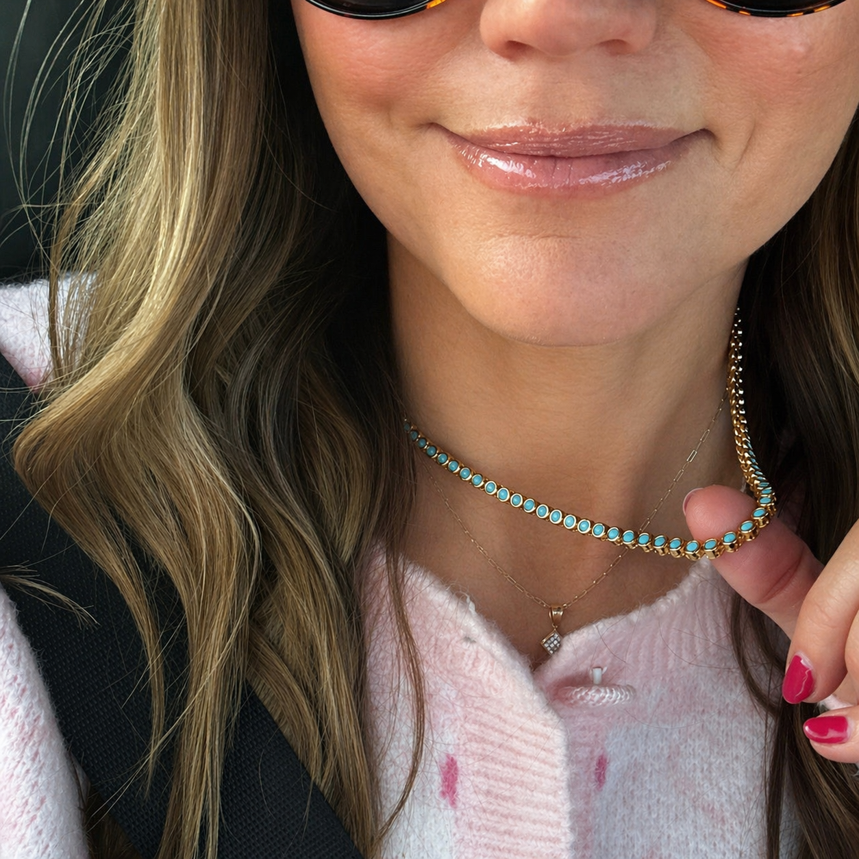 Gold Turquoise Bezel Tennis Necklace