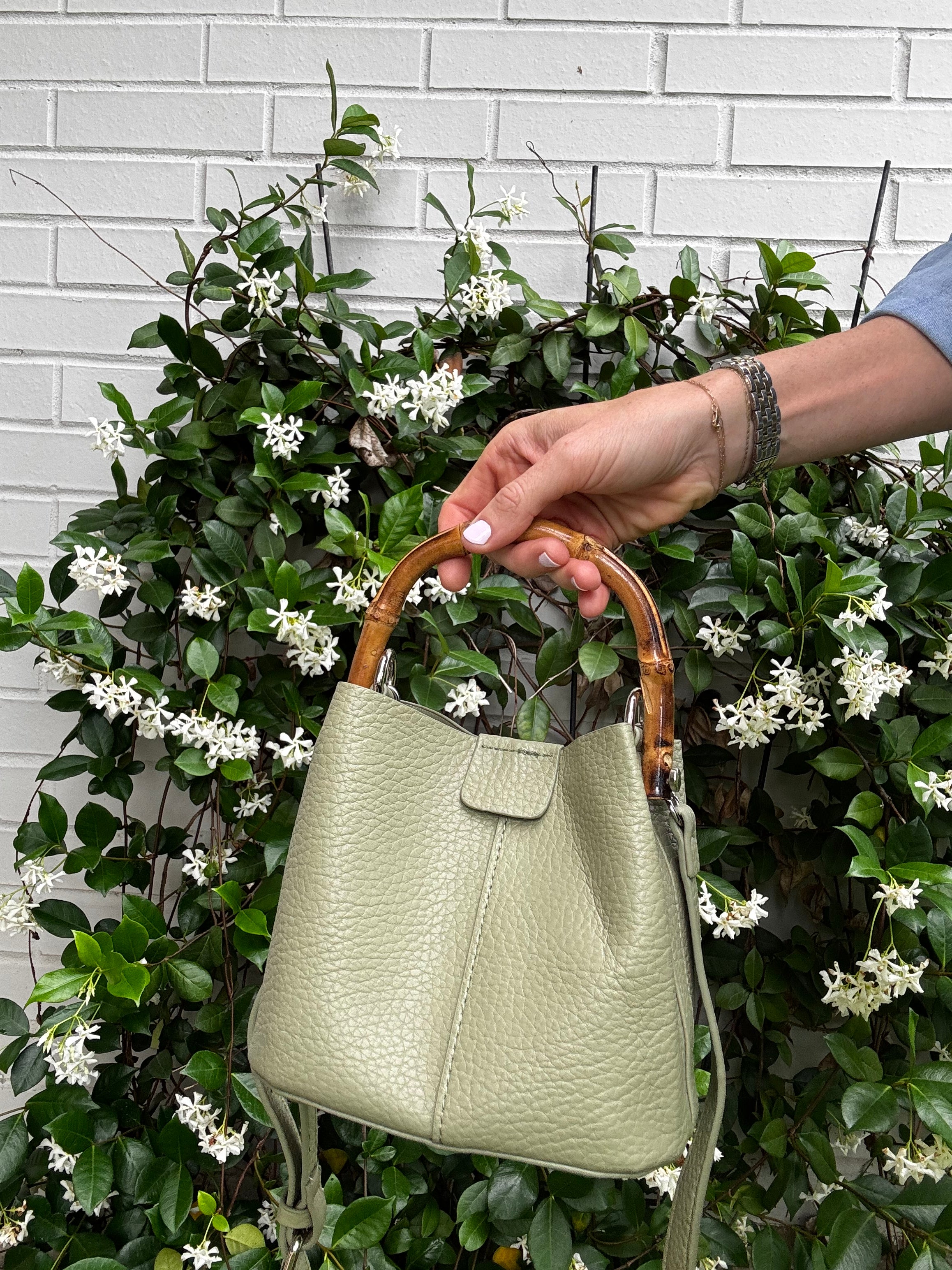 Sutton Petite Bamboo Bucket/Crossbody - Sage