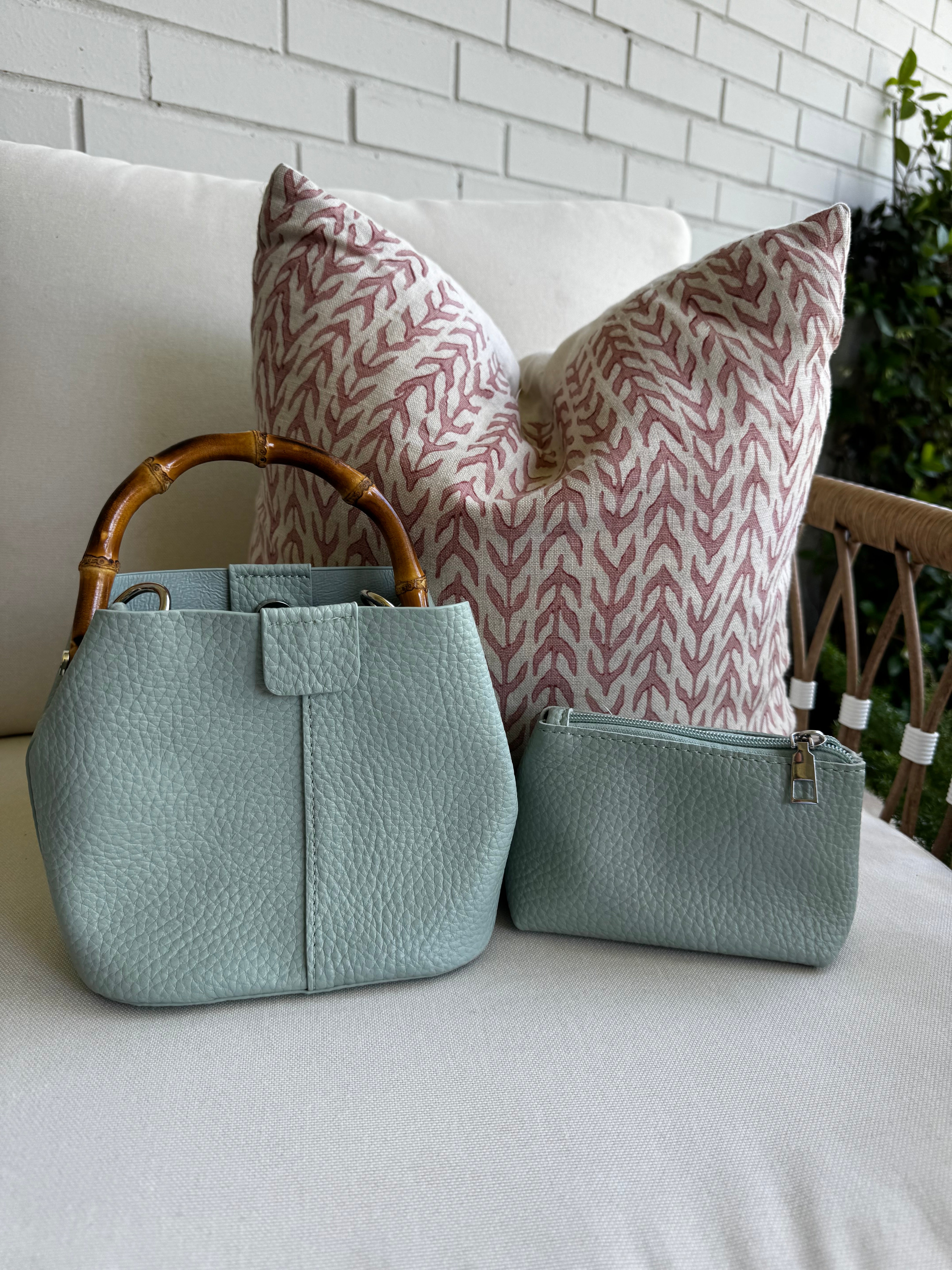 Sutton Petite Bamboo Bucket/Crossbody - Light Blue