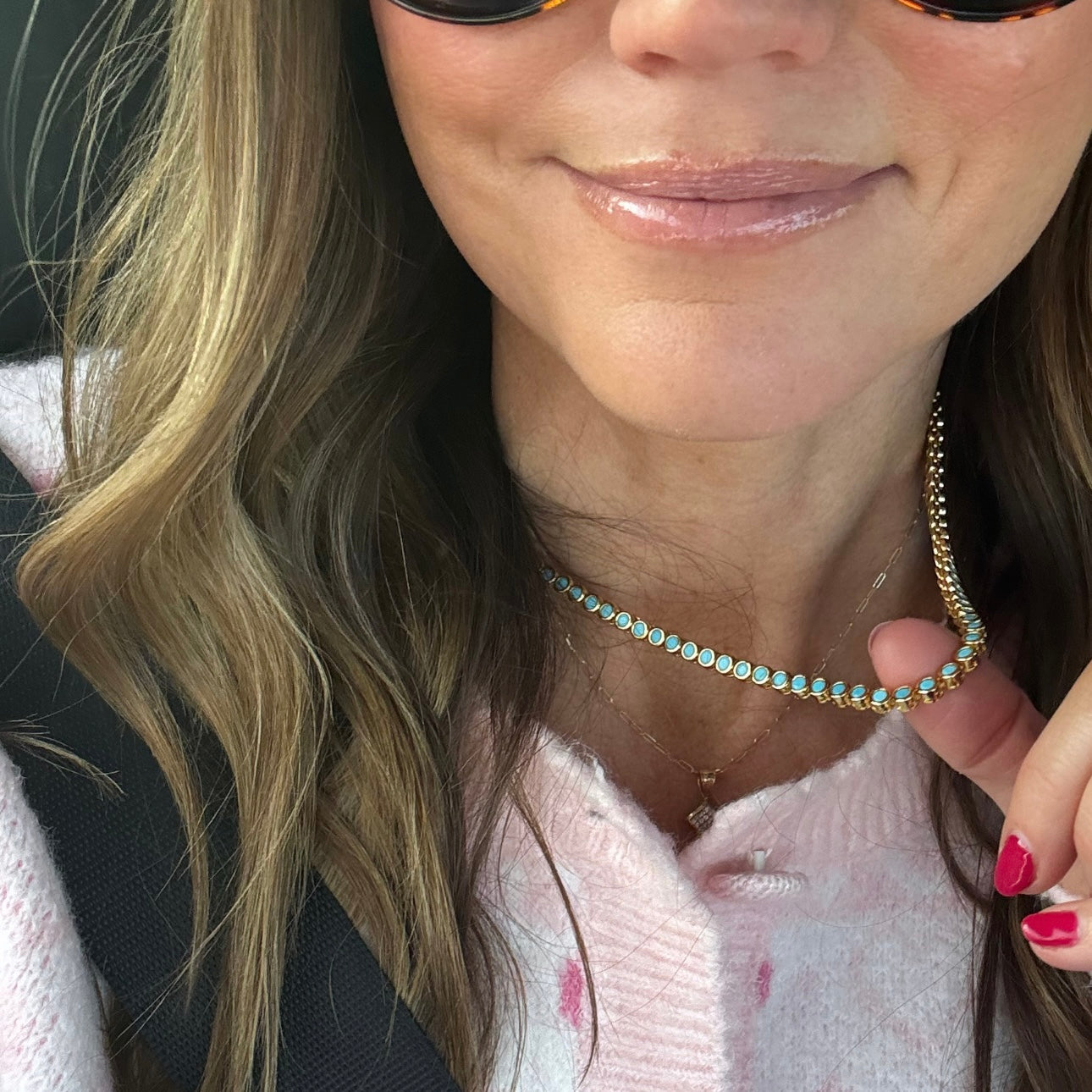 Gold Turquoise Bezel Tennis Necklace