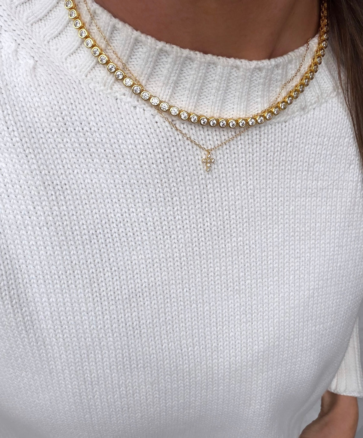 Diamond Bezel Tennis Necklace - Gold (2 Sizes)