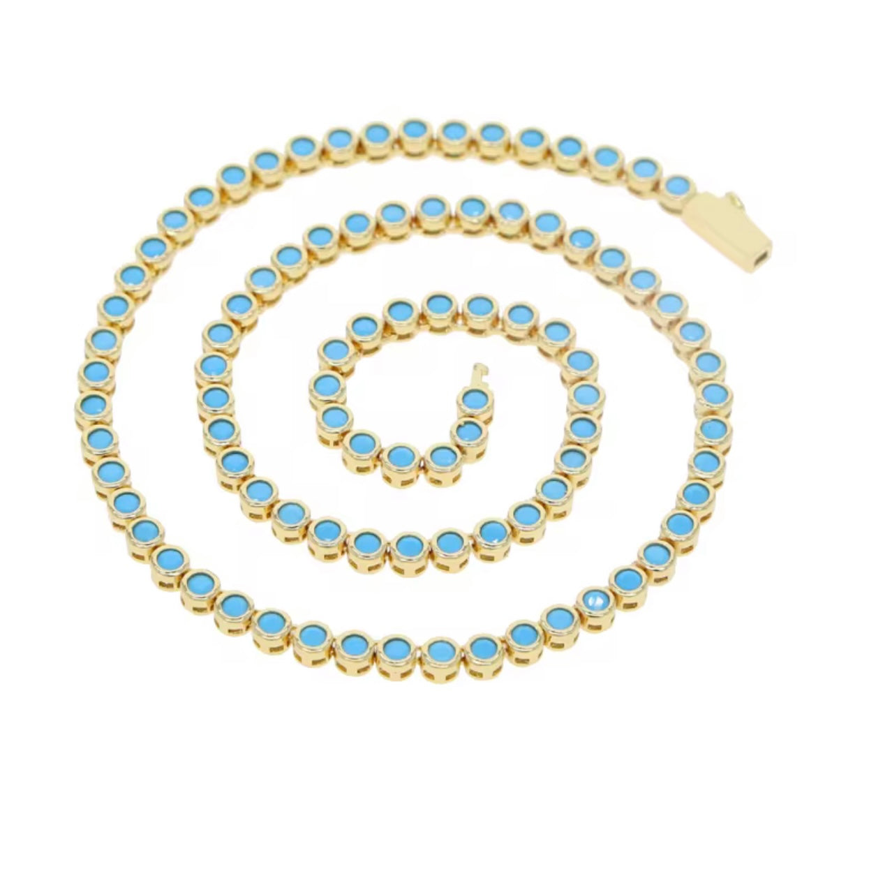 Gold Turquoise Bezel Tennis Necklace