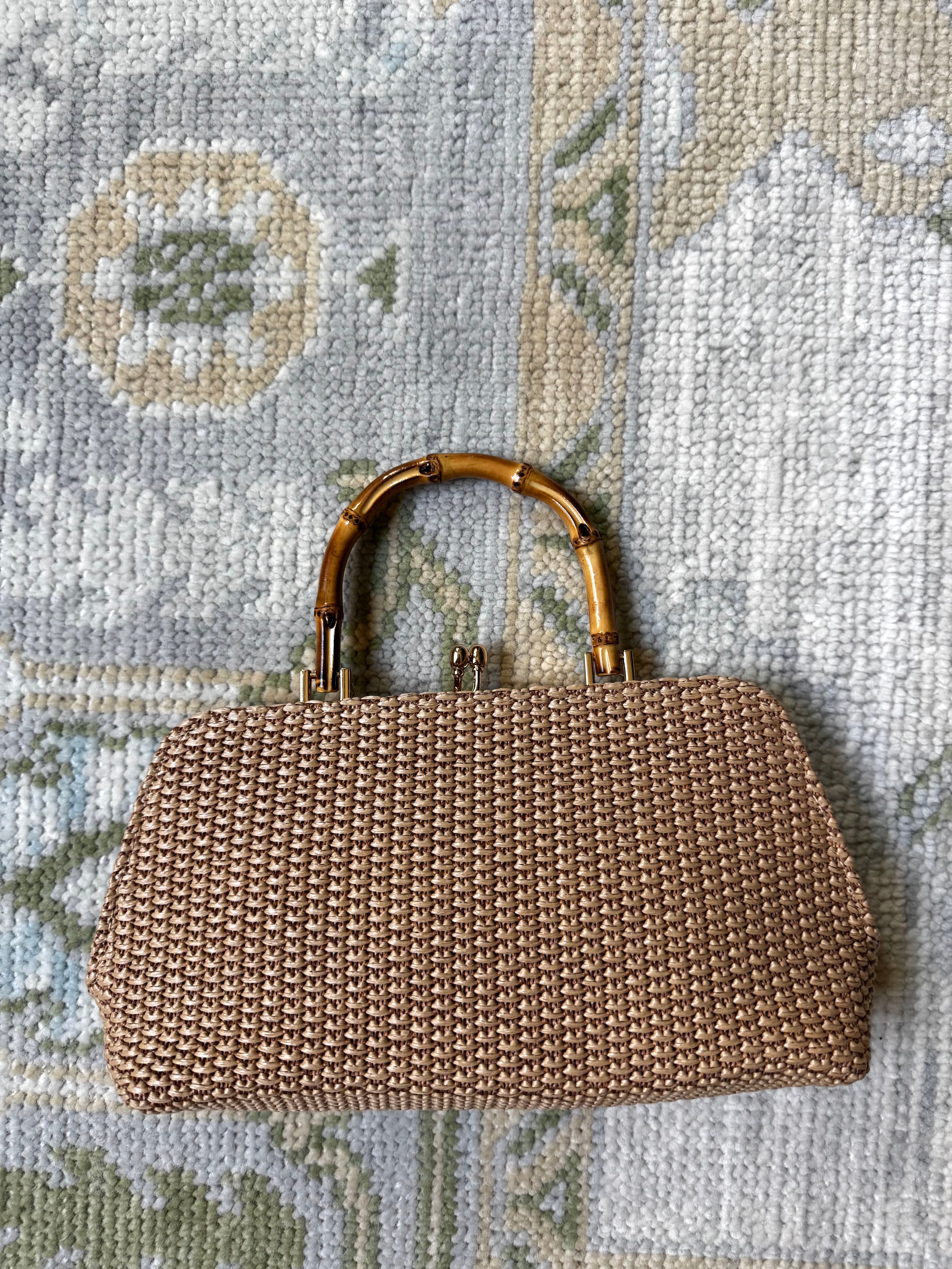 Natural Raffia Tillie Bamboo Handle Clutch Bag