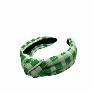 Green Gingham Topknot Headband