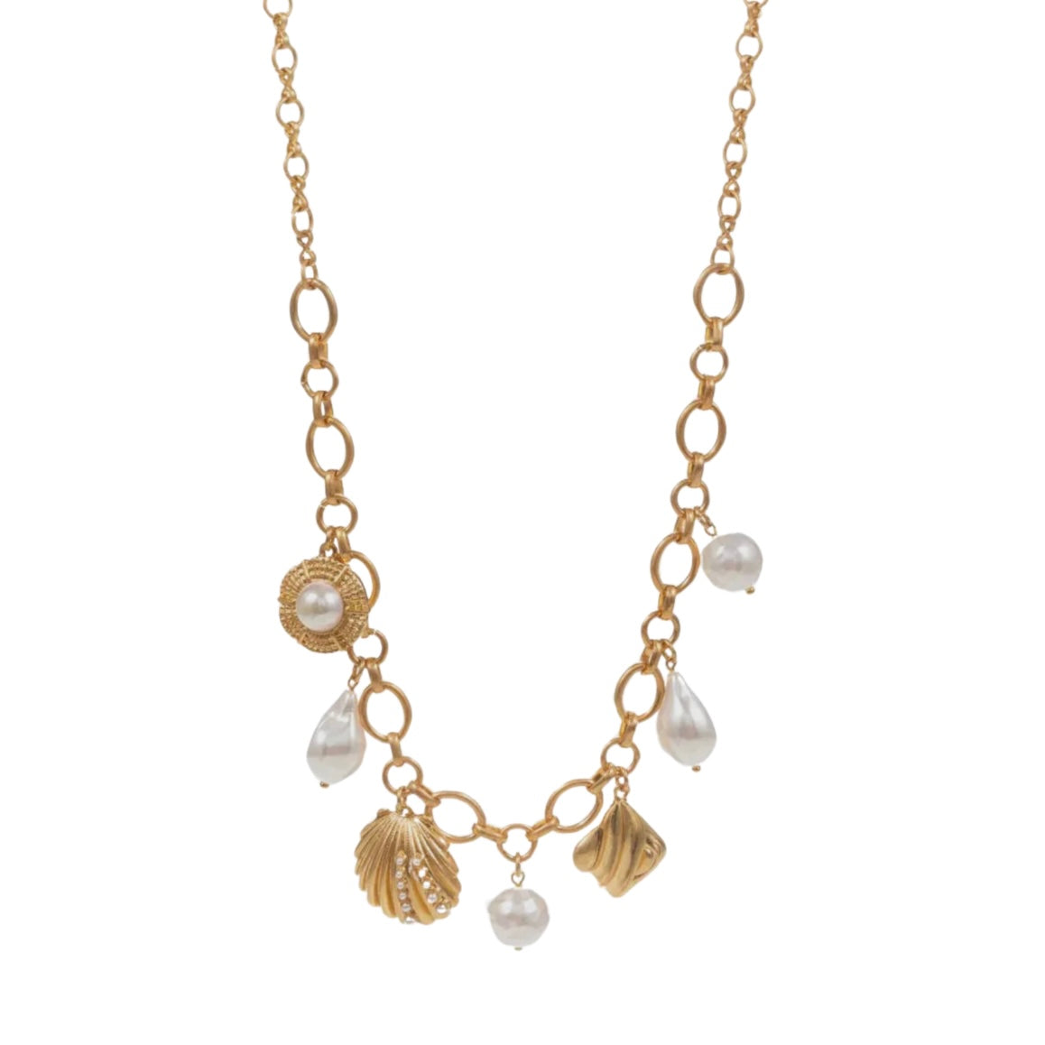 Vintage Shell & Pearl Charm Necklace