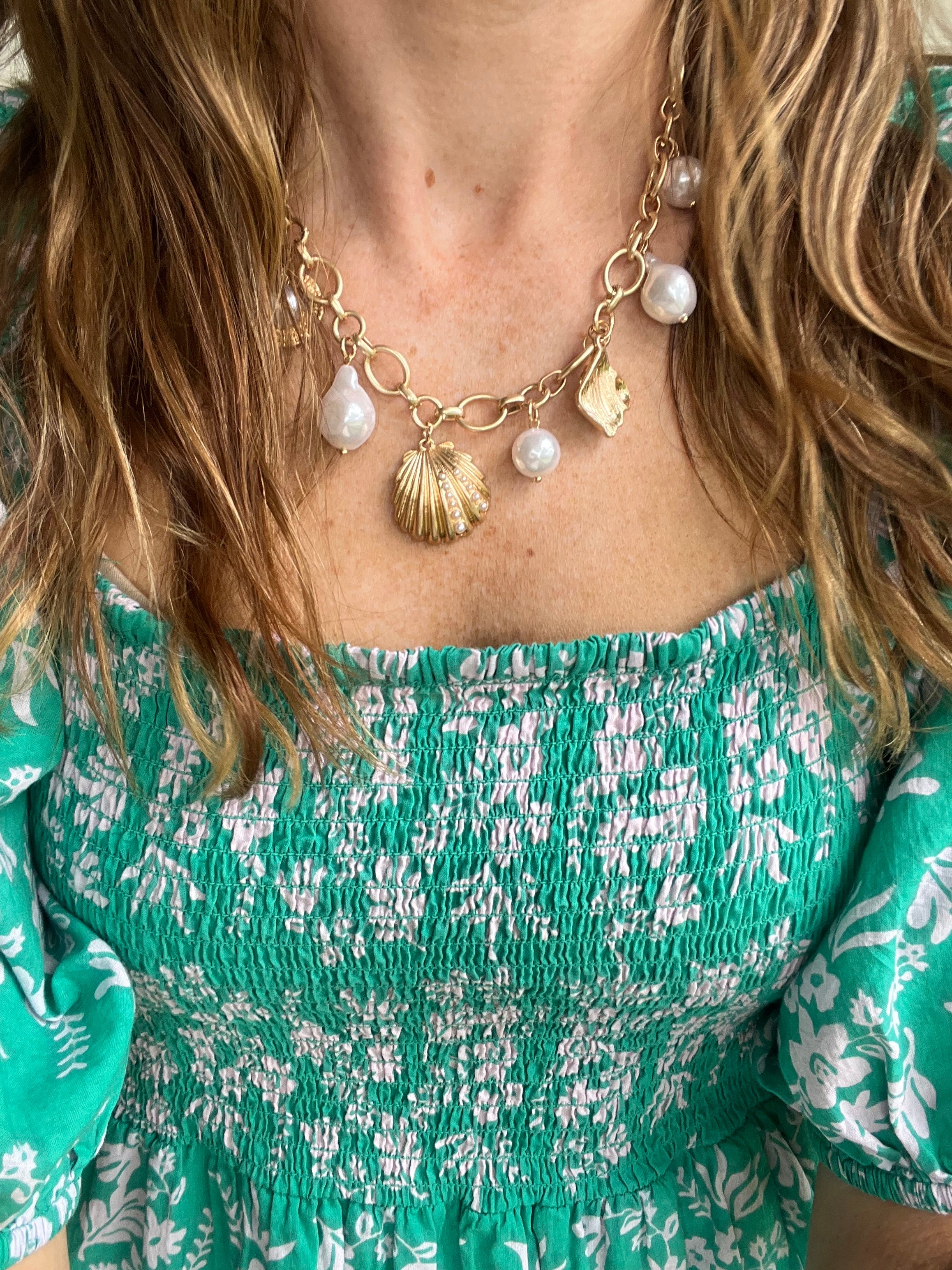 Vintage Shell & Pearl Charm Necklace