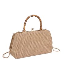 Load image into Gallery viewer, Natural Raffia Tillie Bamboo Handle Clutch Bag