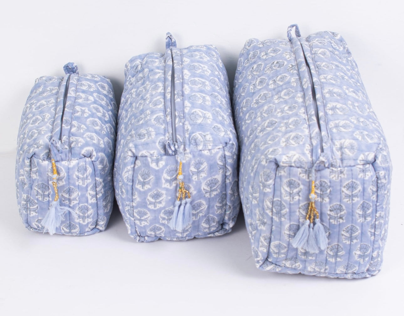 Cotton Block Print Cosmetics Bags - Soft Lilac Batik (Set of 3)