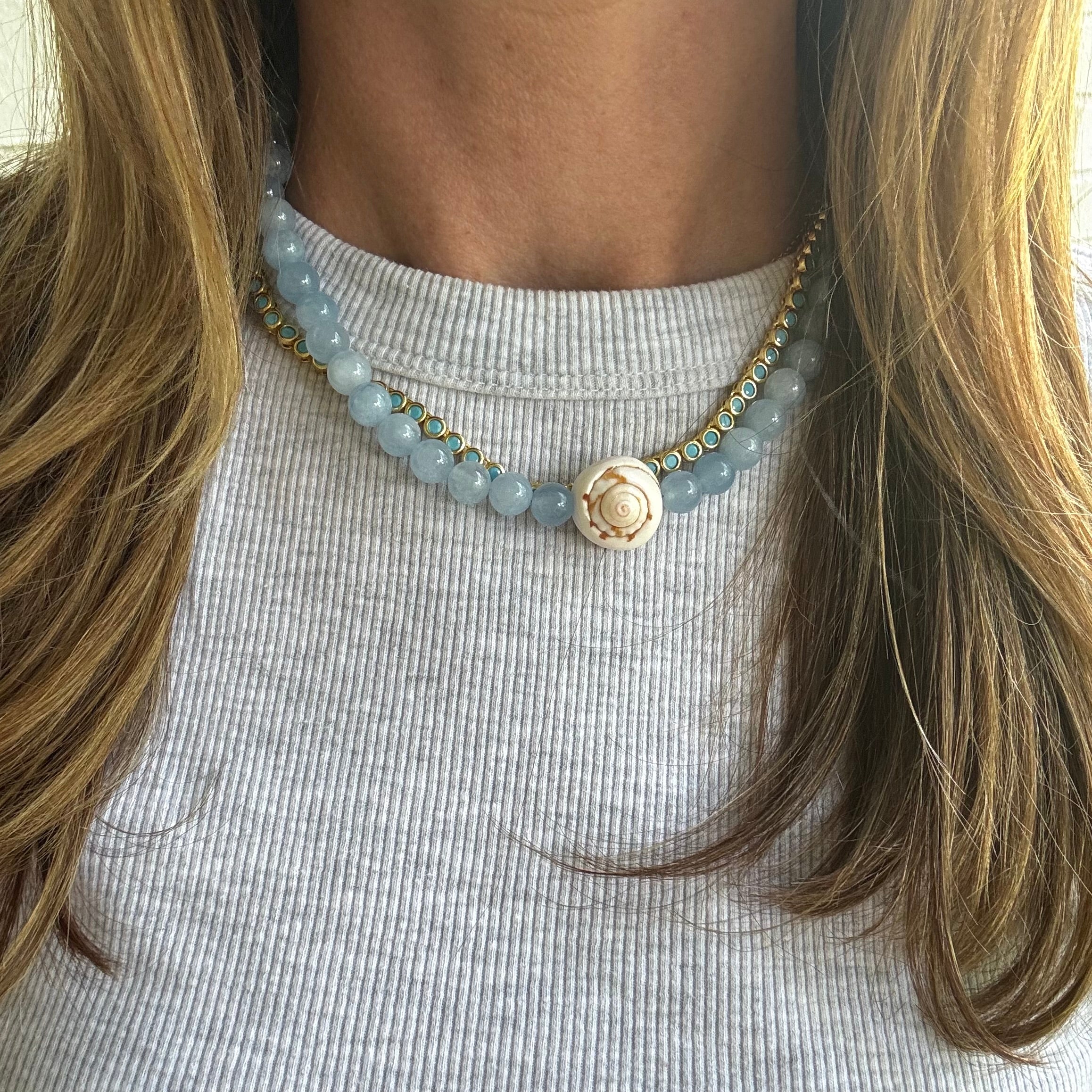 Gold Turquoise Bezel Tennis Necklace