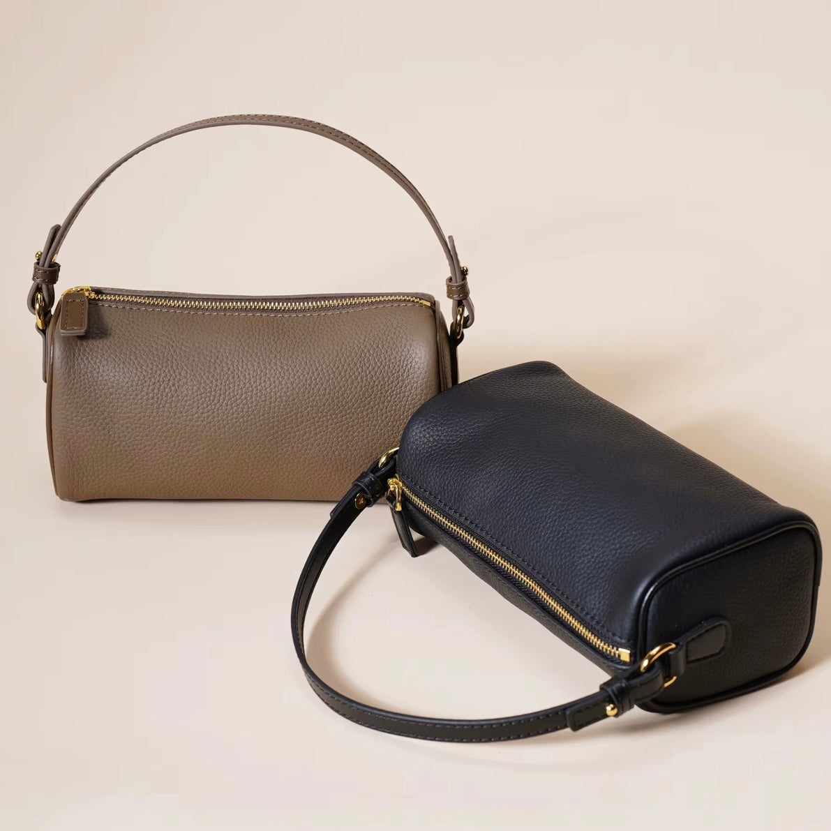 Avery Barrel Leather Bag - Taupe