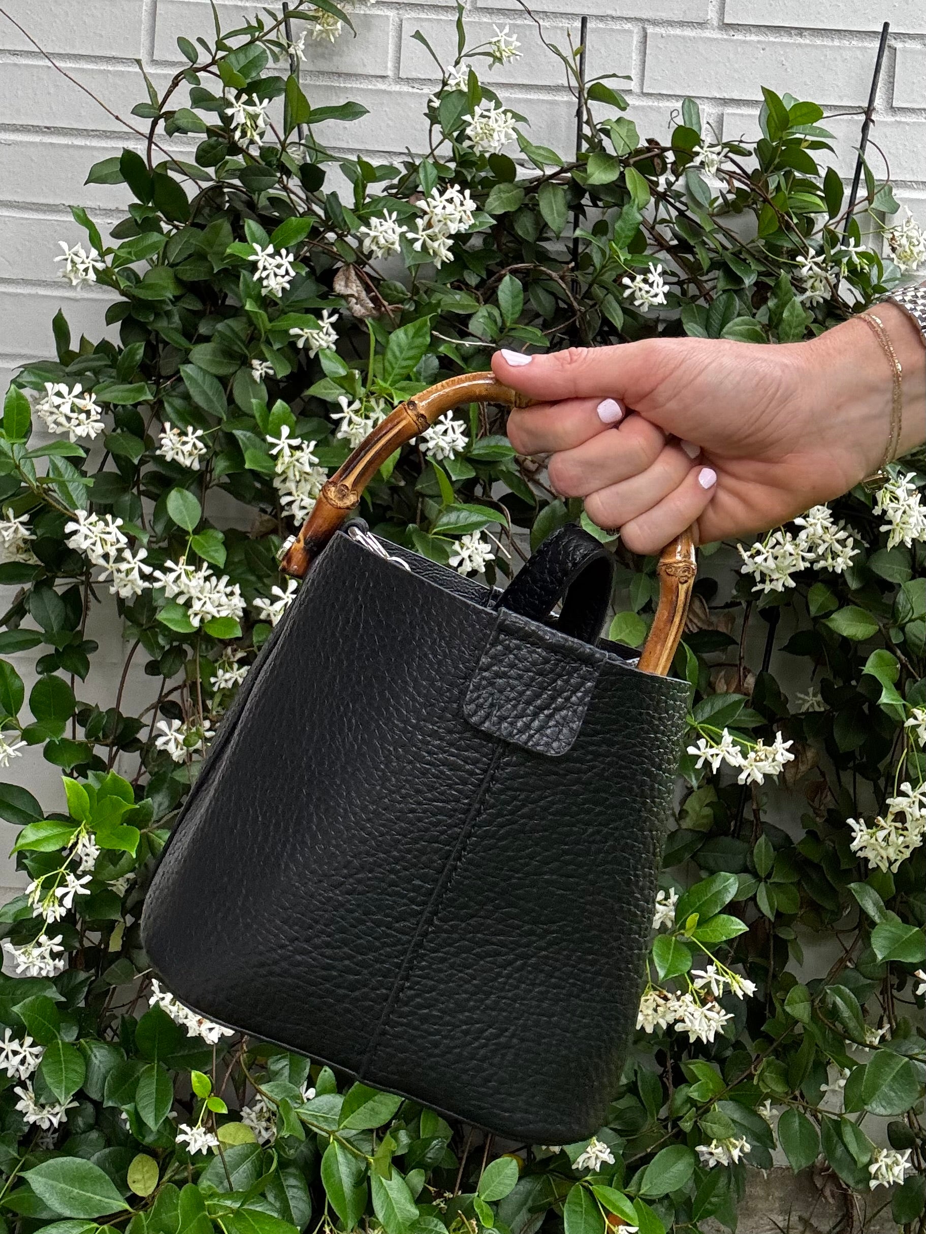 Sutton Petite Bamboo Bucket/Crossbody - Black