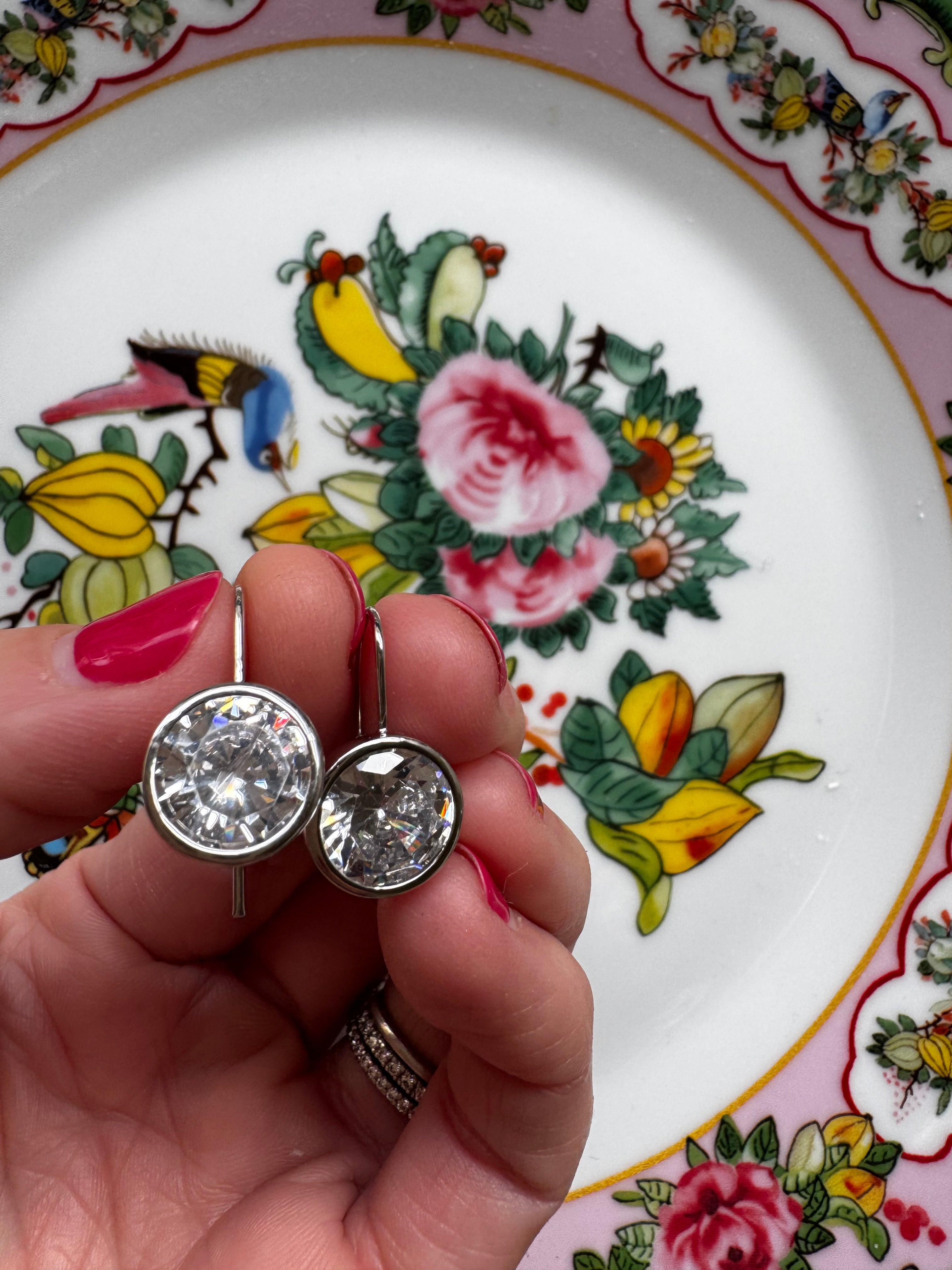 Silver Bezel Drop Earrings