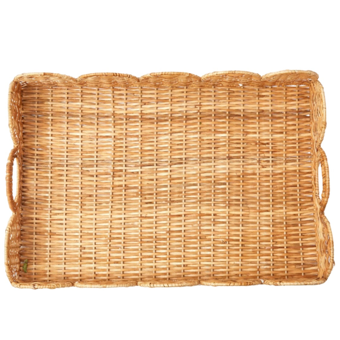 Large Natural Scalloped Wicker Tray