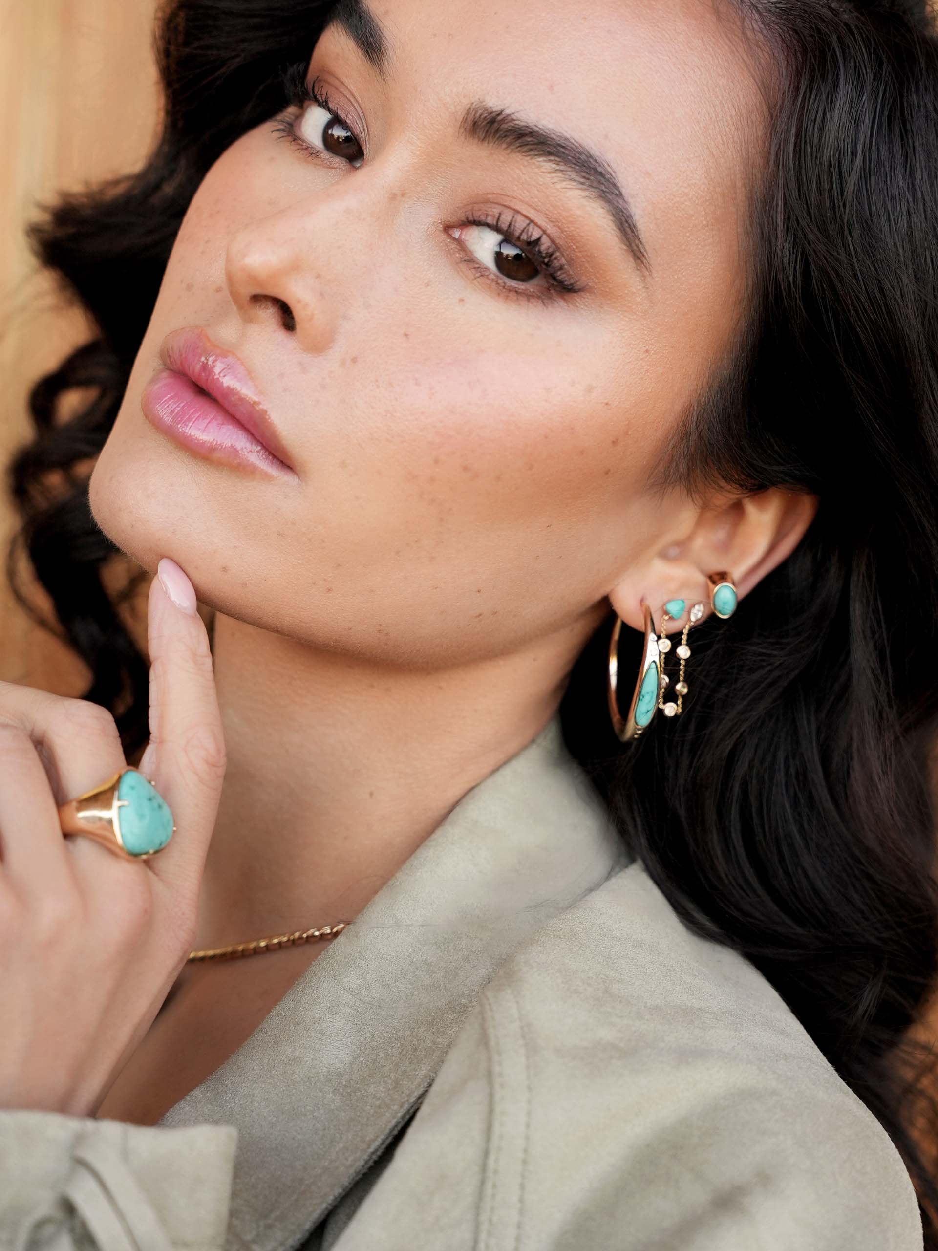 Double Piercing Turquoise Earrings