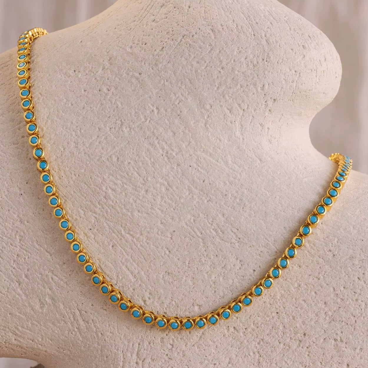 Gold Turquoise Bezel Tennis Necklace