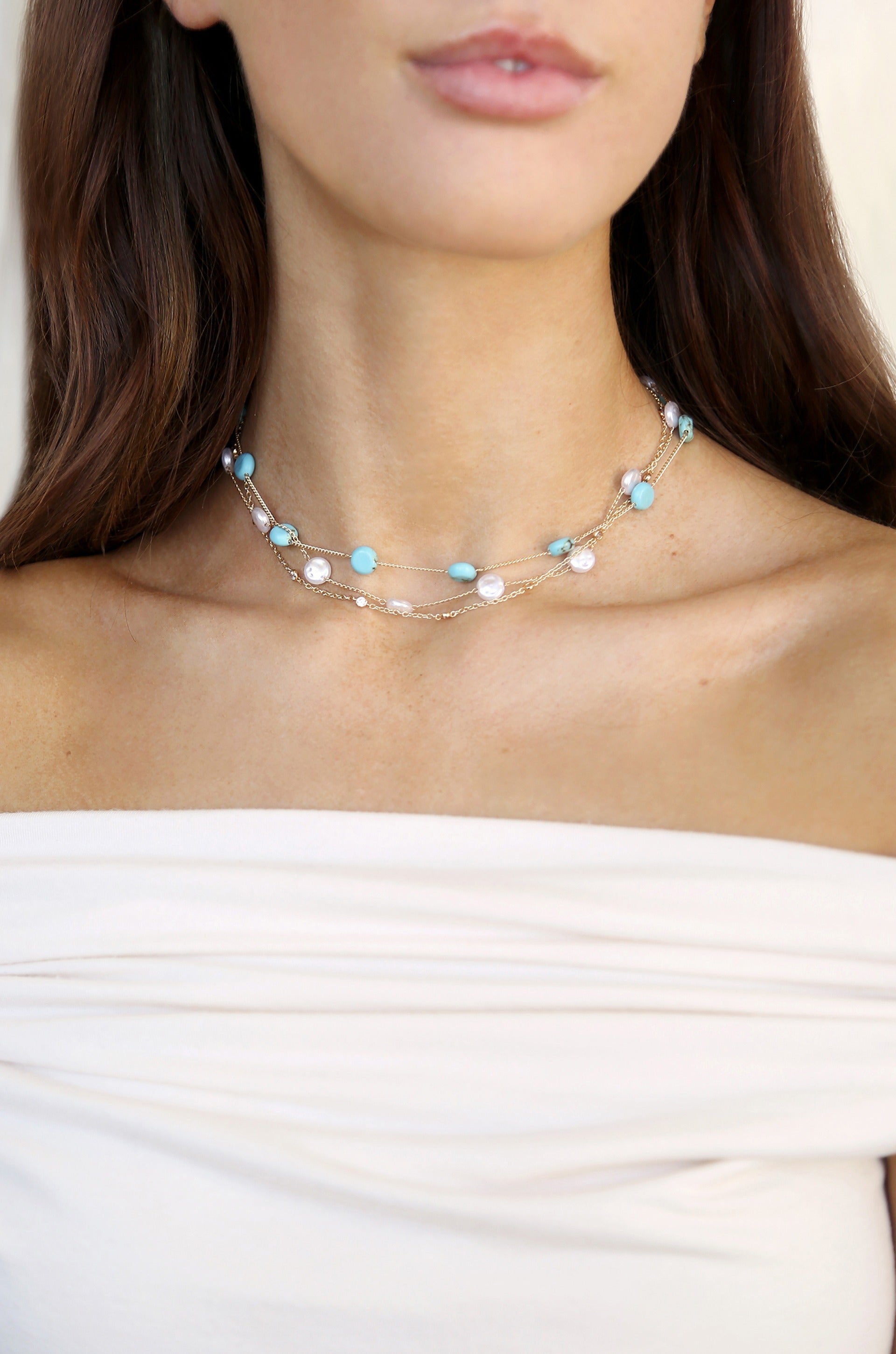 Turquoise & Pearls Necklace