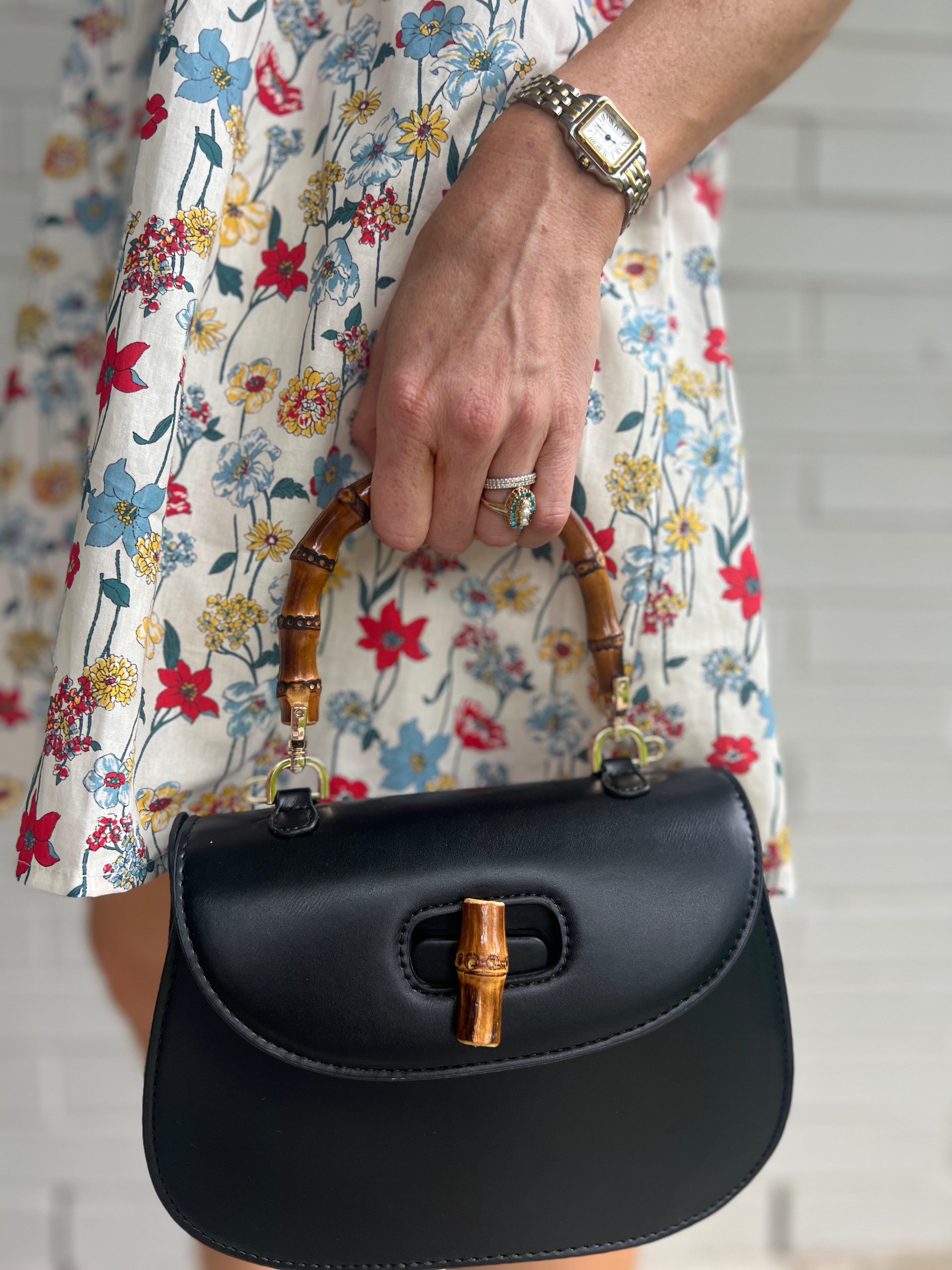 Harper Black Bamboo Handle Crossbody/Clutch