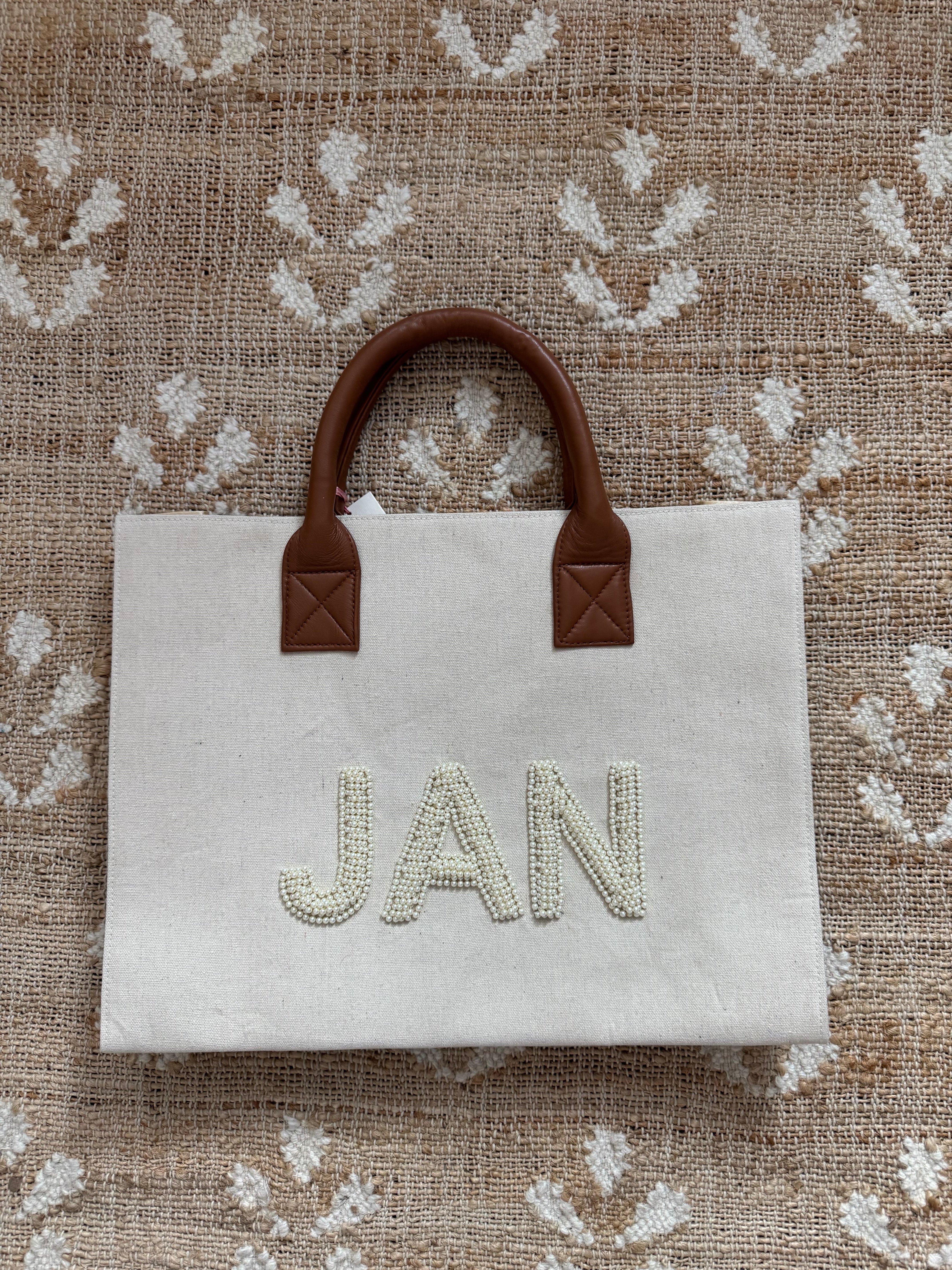 Canvas Pearl Beaded Personalized Tote