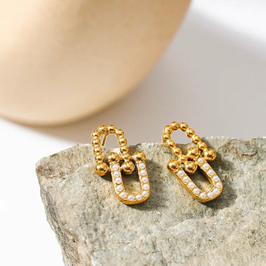 Mini Geometric Pearls Stud Drop Earrings