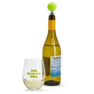Tennis Stemless Wine Glass with Tennis Ball Wine Stopper