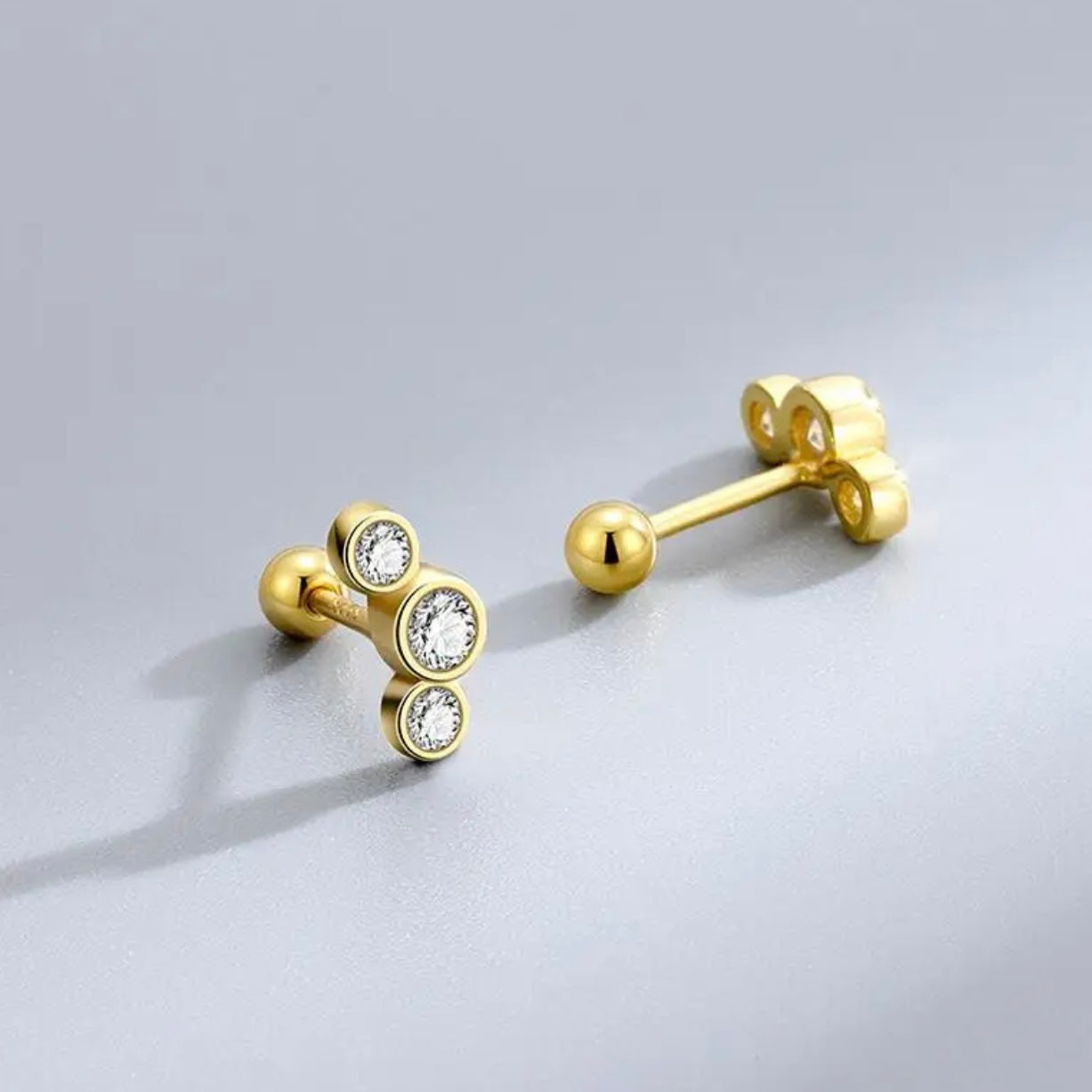 Triple Bezel Stud Earrings