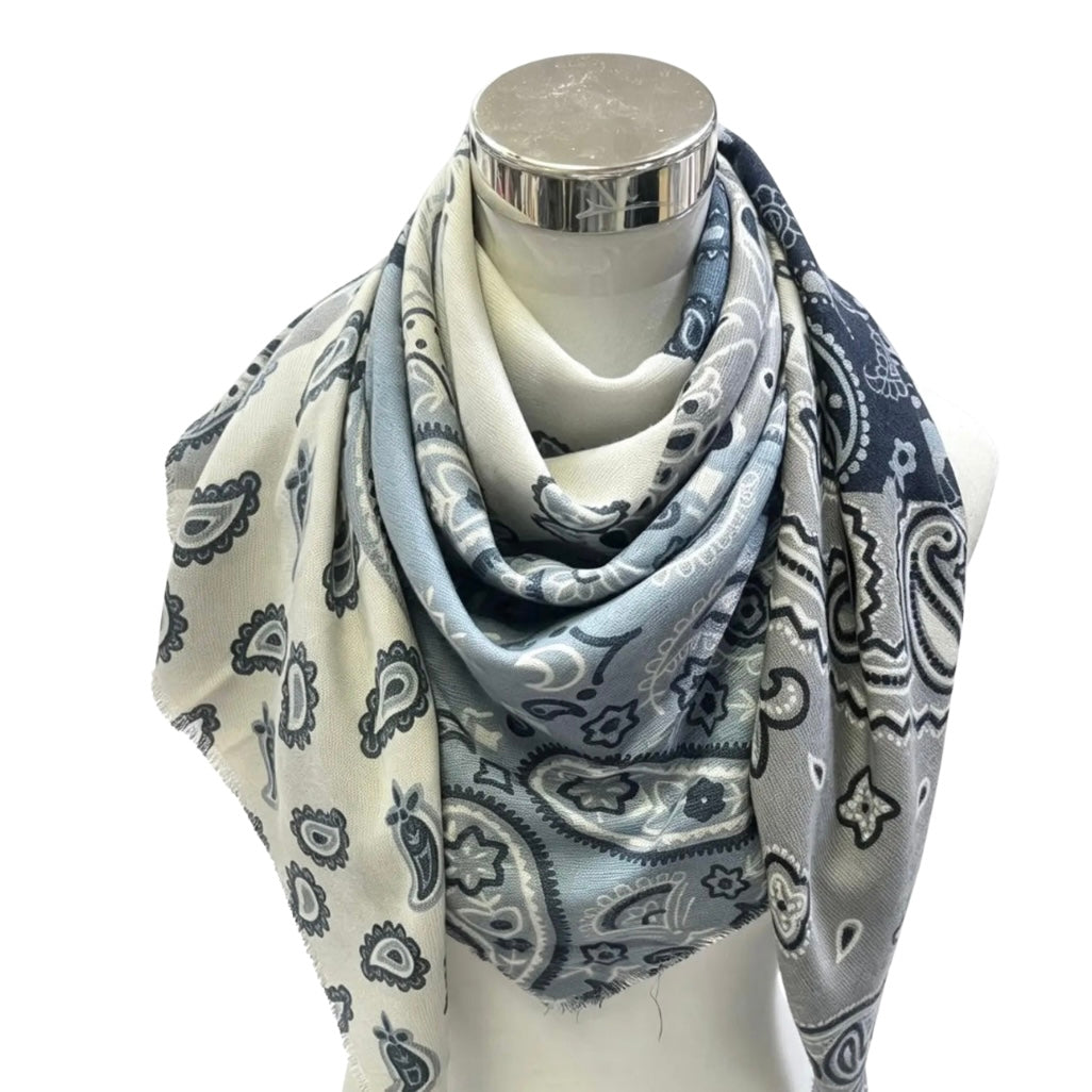 Aspen Paisley Wool Bandana Scarf - Blue