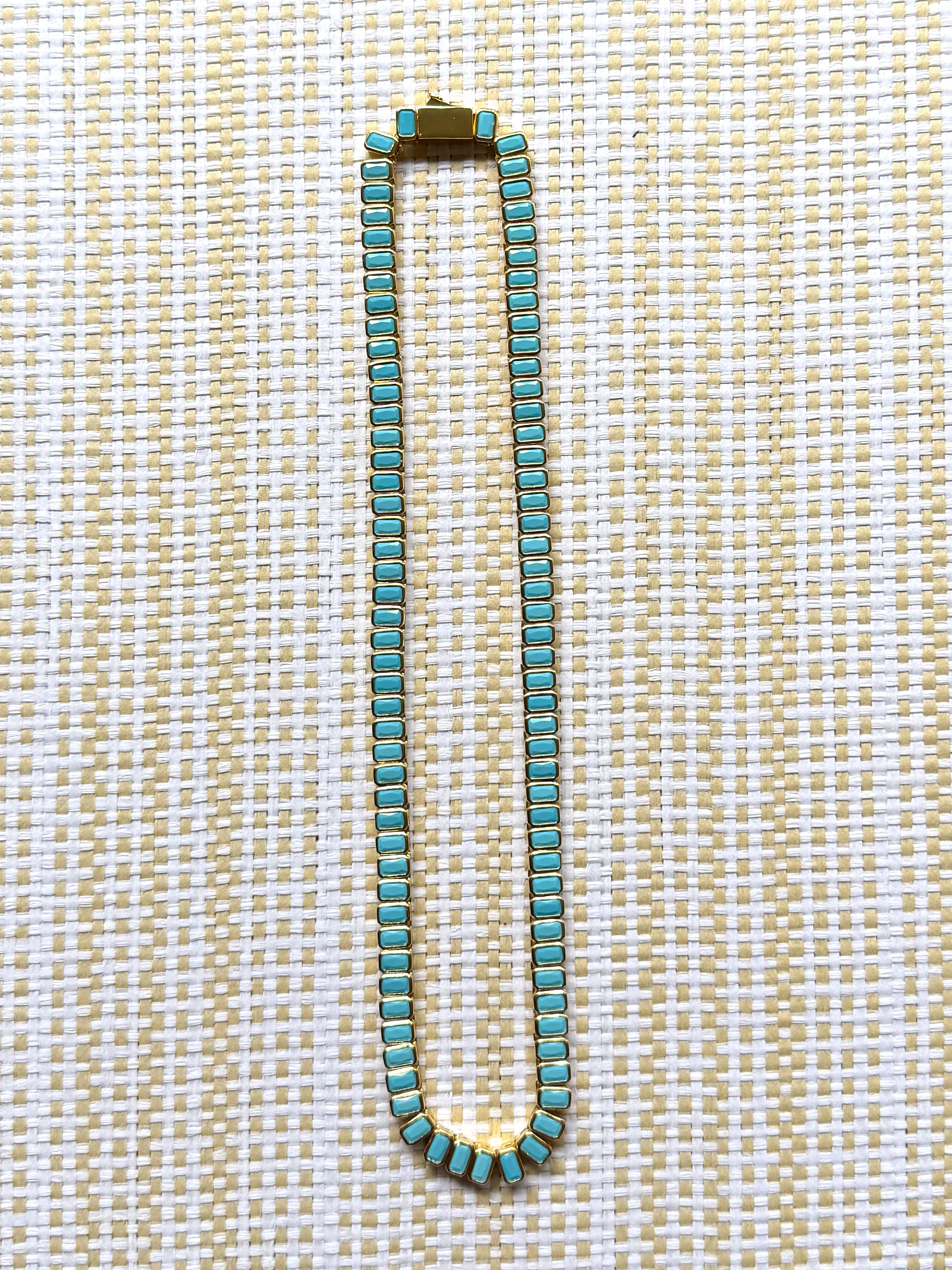 Turquoise Tile Tennis Necklace (2 Sizes) (Available 6.5.26 9am cst)