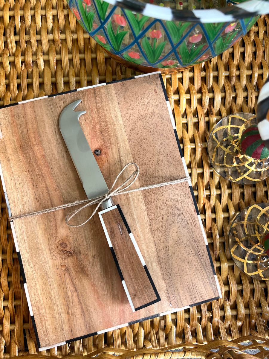Checker Print Cheese Board & Cheese Knife Sea Marie Designs