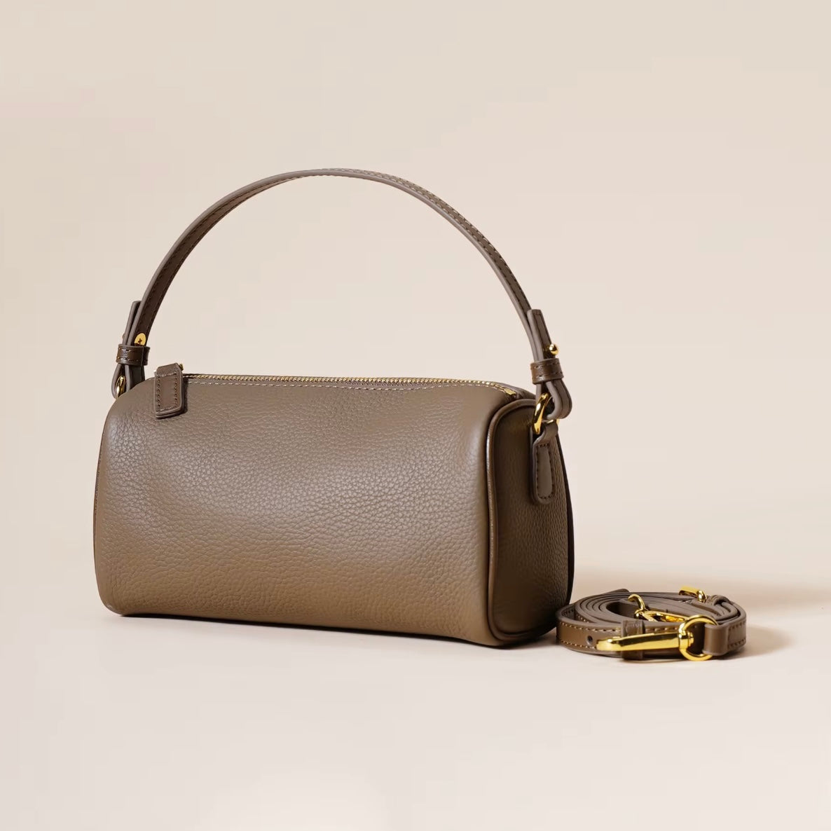 Avery Barrel Leather Bag - Taupe