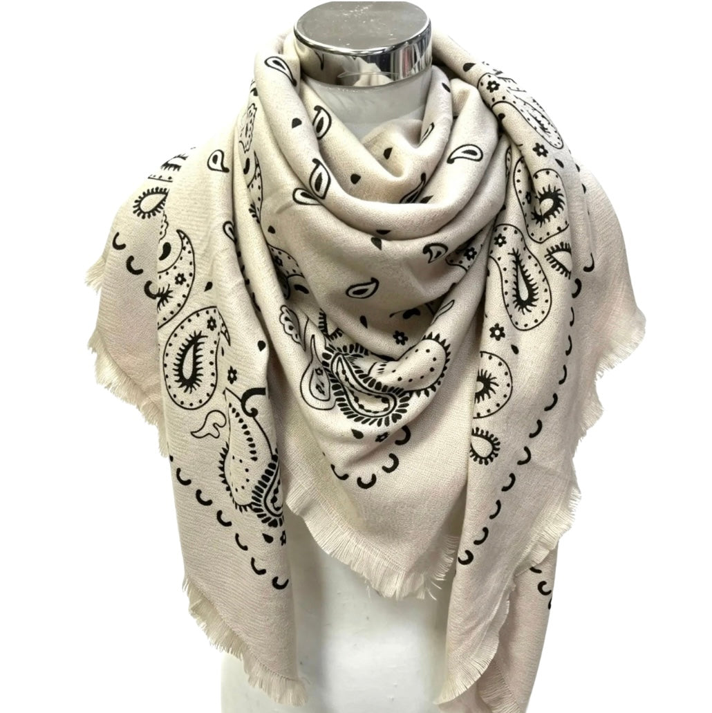 Aspen Paisley Wool Bandana Scarf - Beige