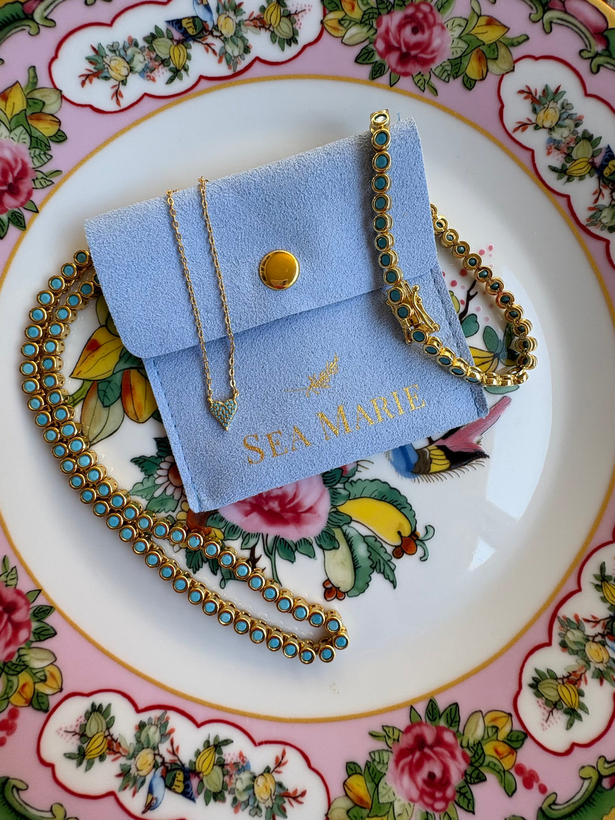 Gold Turquoise Bezel Tennis Necklace