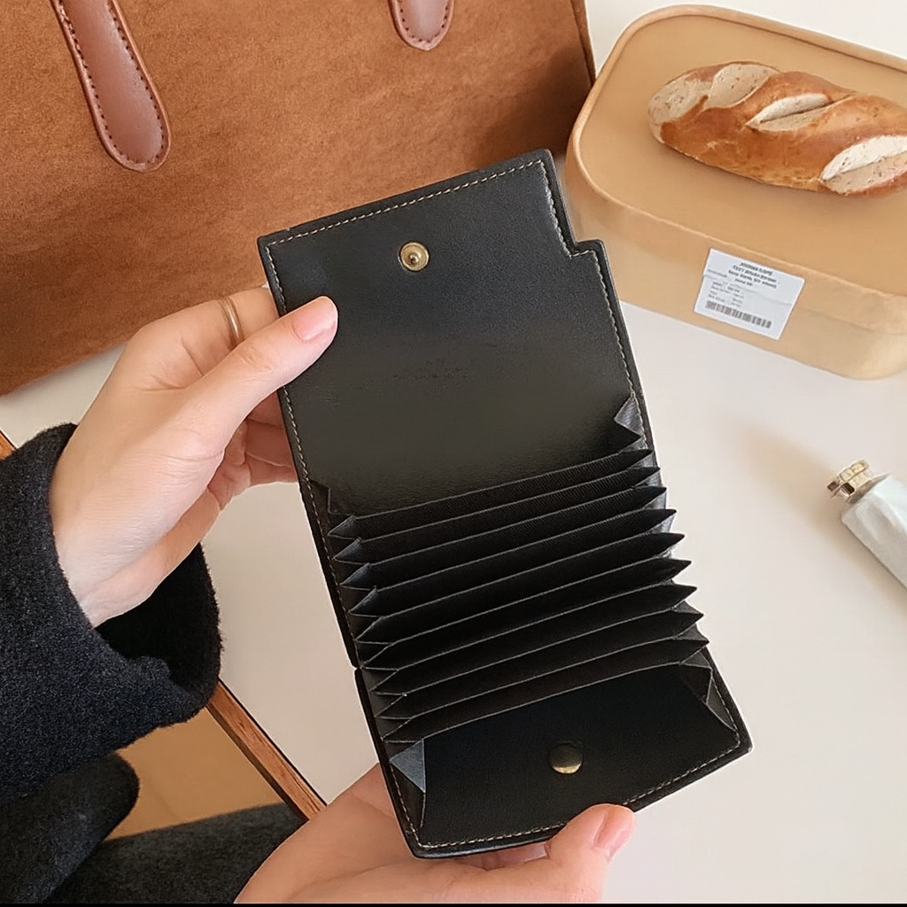 Kelly Card Holder - Black (Accordion Style - Genuine Leather)