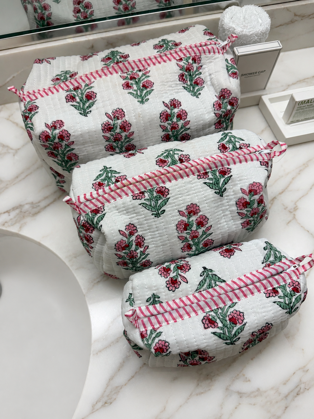 Fleur Block Print Cosmetic Case Set (Pink)