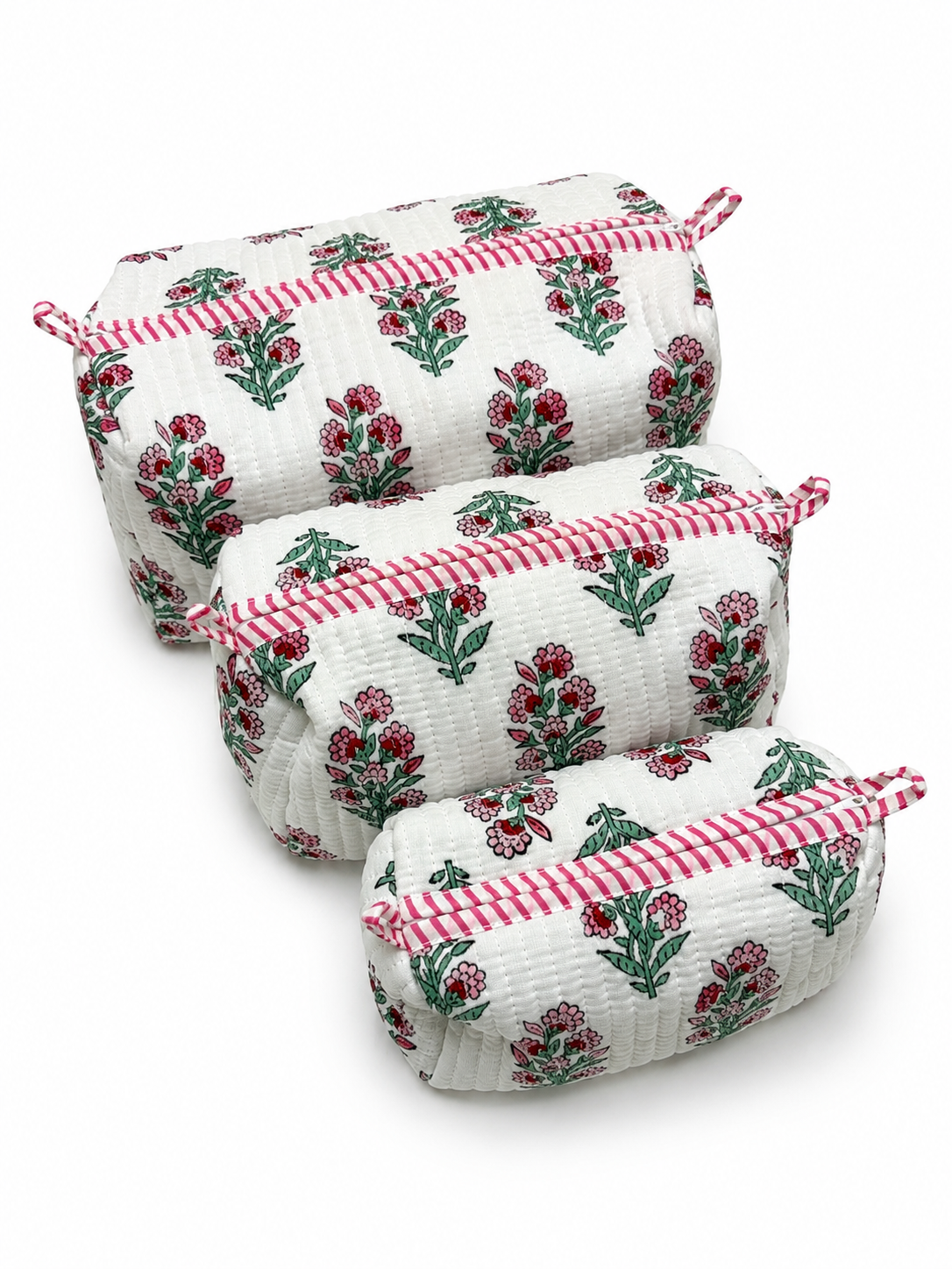 Fleur Block Print Cosmetic Case Set (Pink)