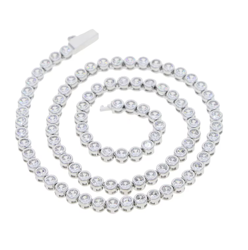 Diamond Bezel Tennis Necklace - Silver (2 Sizes)