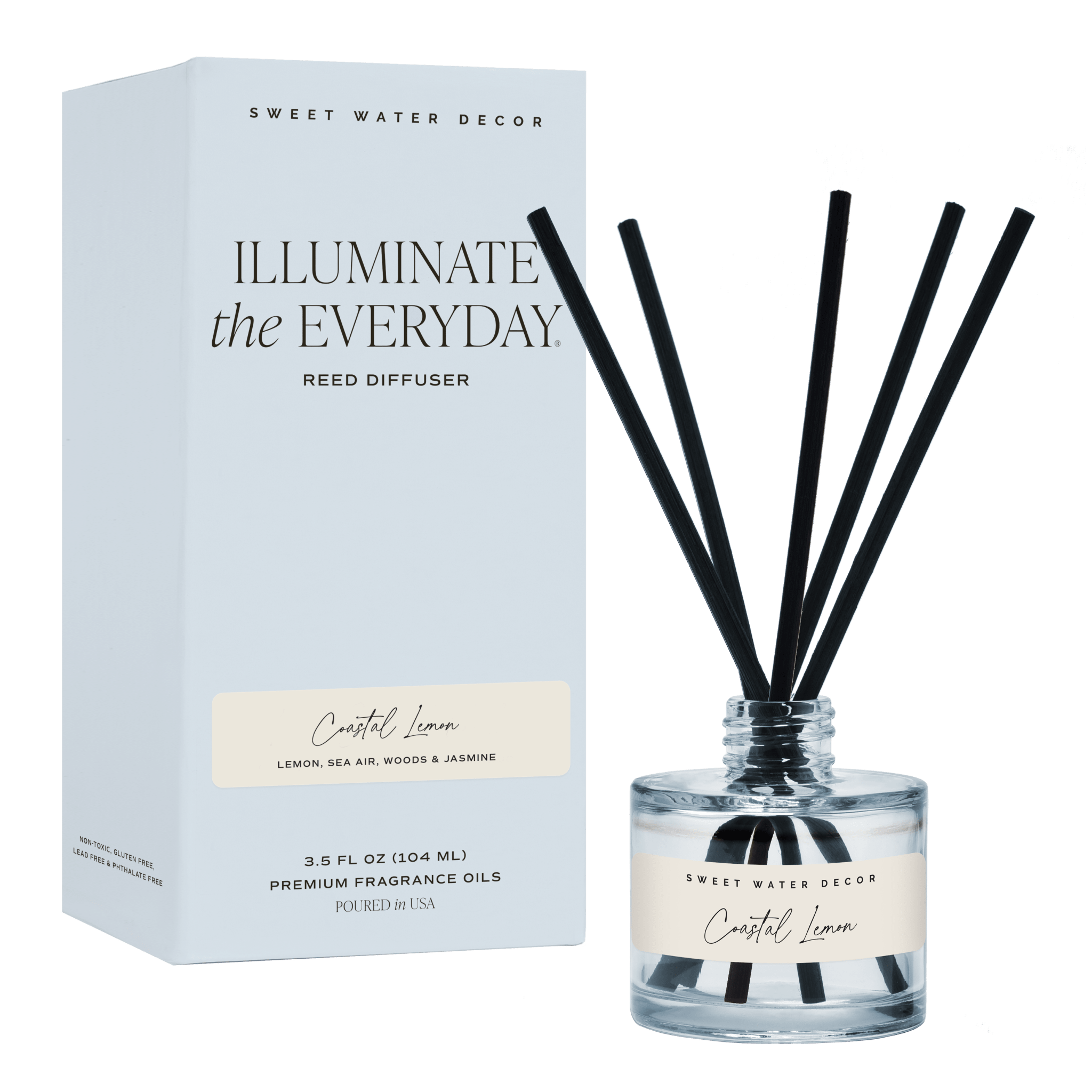 Coastal Lemon Blue Tinted Glass Jar Reed Diffuser