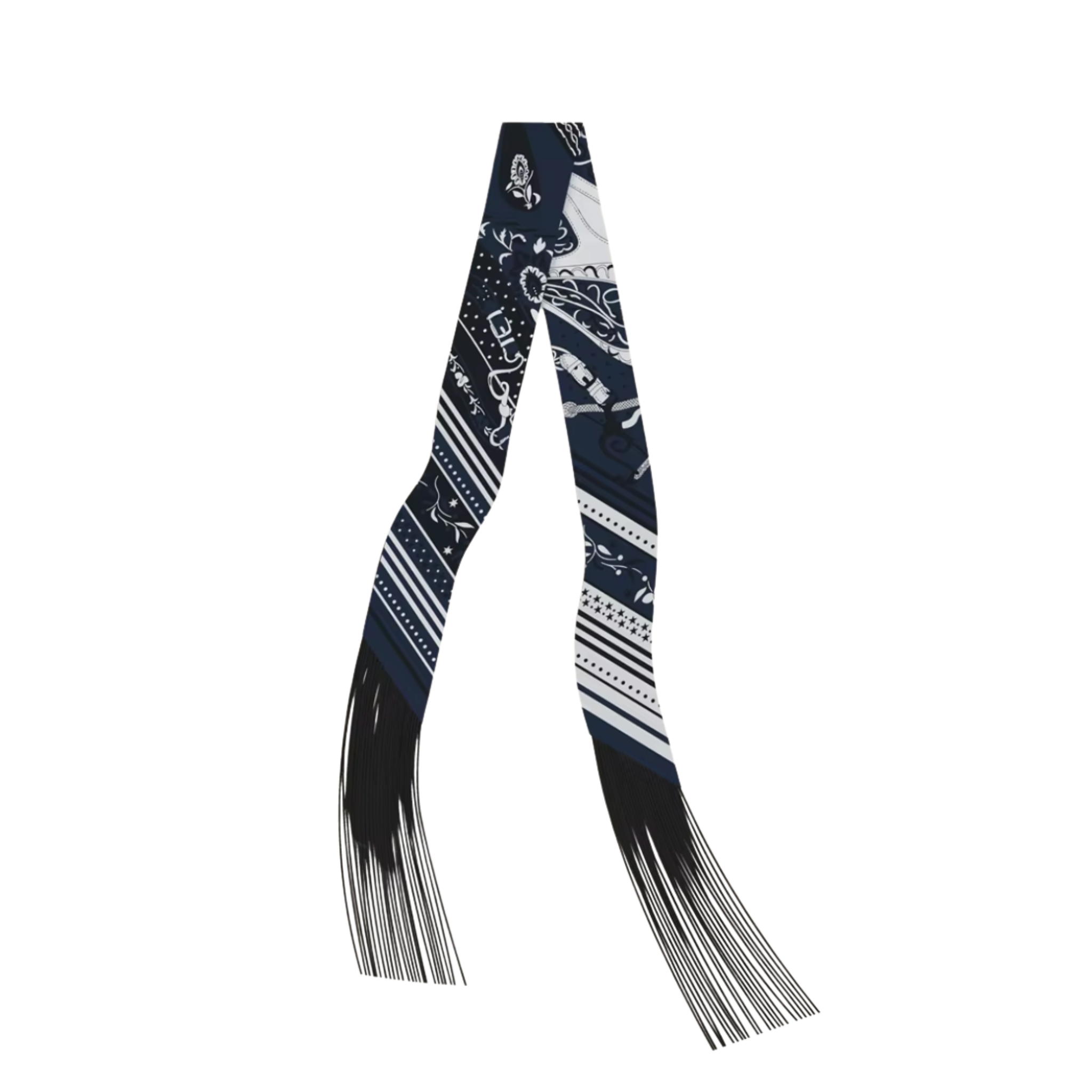 Twilly Fringe Scarf - Navy Blue Equestrian