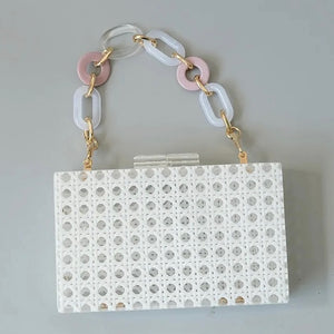 Acrylic White Cane Clutch (Includes 2 Strap Options)