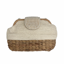 Load image into Gallery viewer, Hyacinth Straw &amp; Pearl Clutch (Ivory)