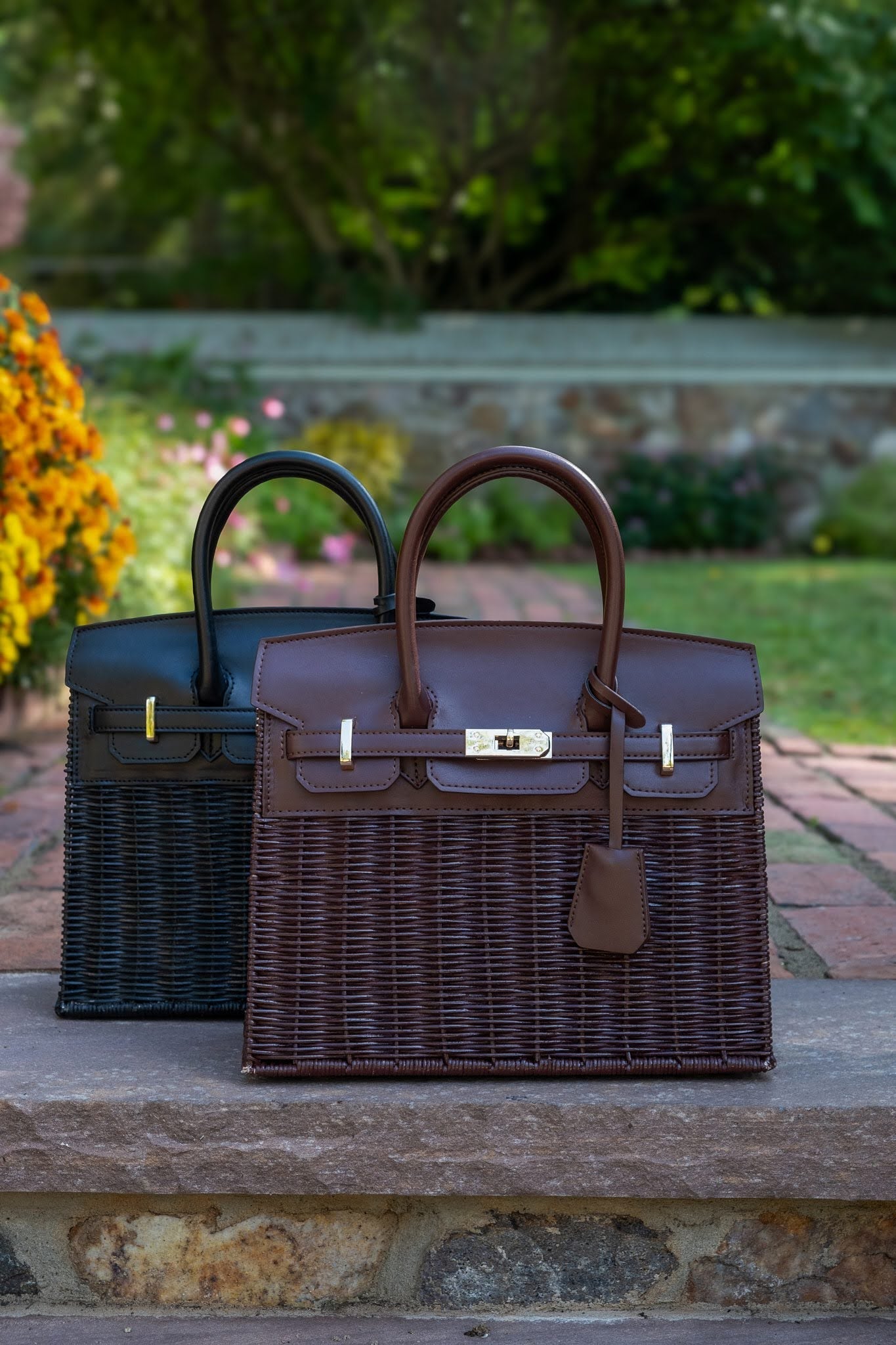 Margo - Fall Wicker Handbag - Black & Chocolate