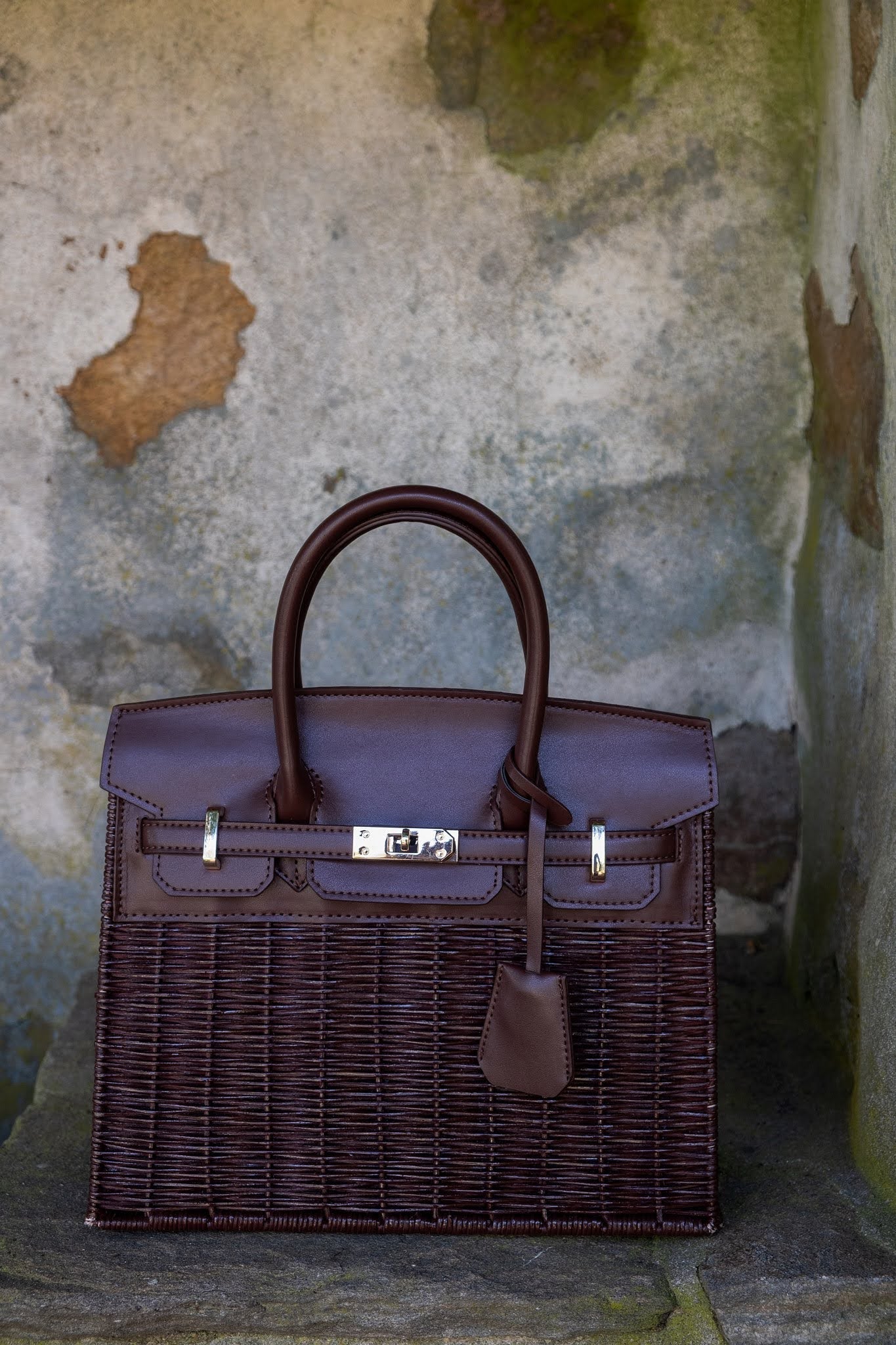 Margo - Fall Wicker Handbag - Black & Chocolate