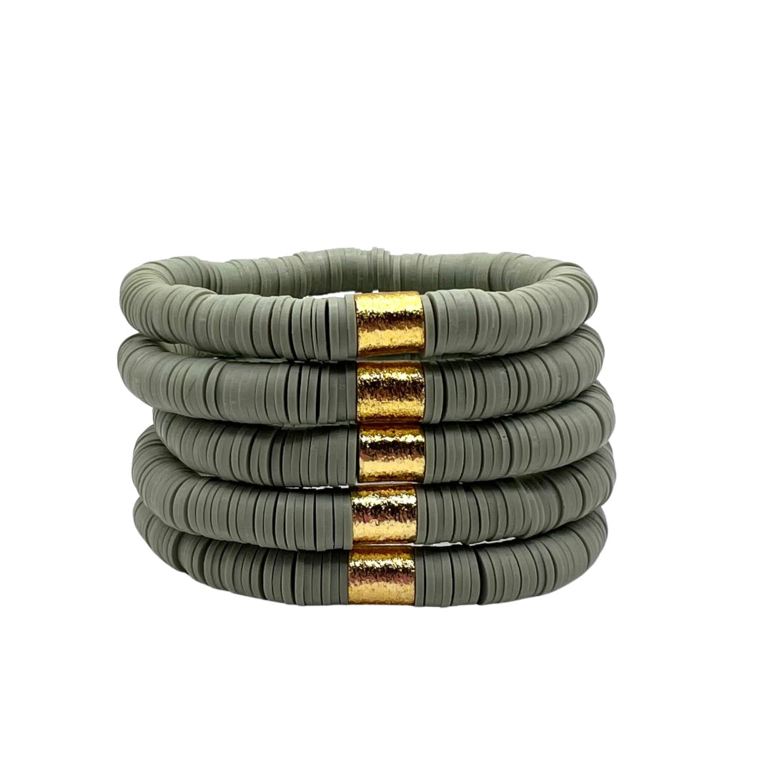 Light Sage Heishi Barrel Bracelet (Sold Individually)